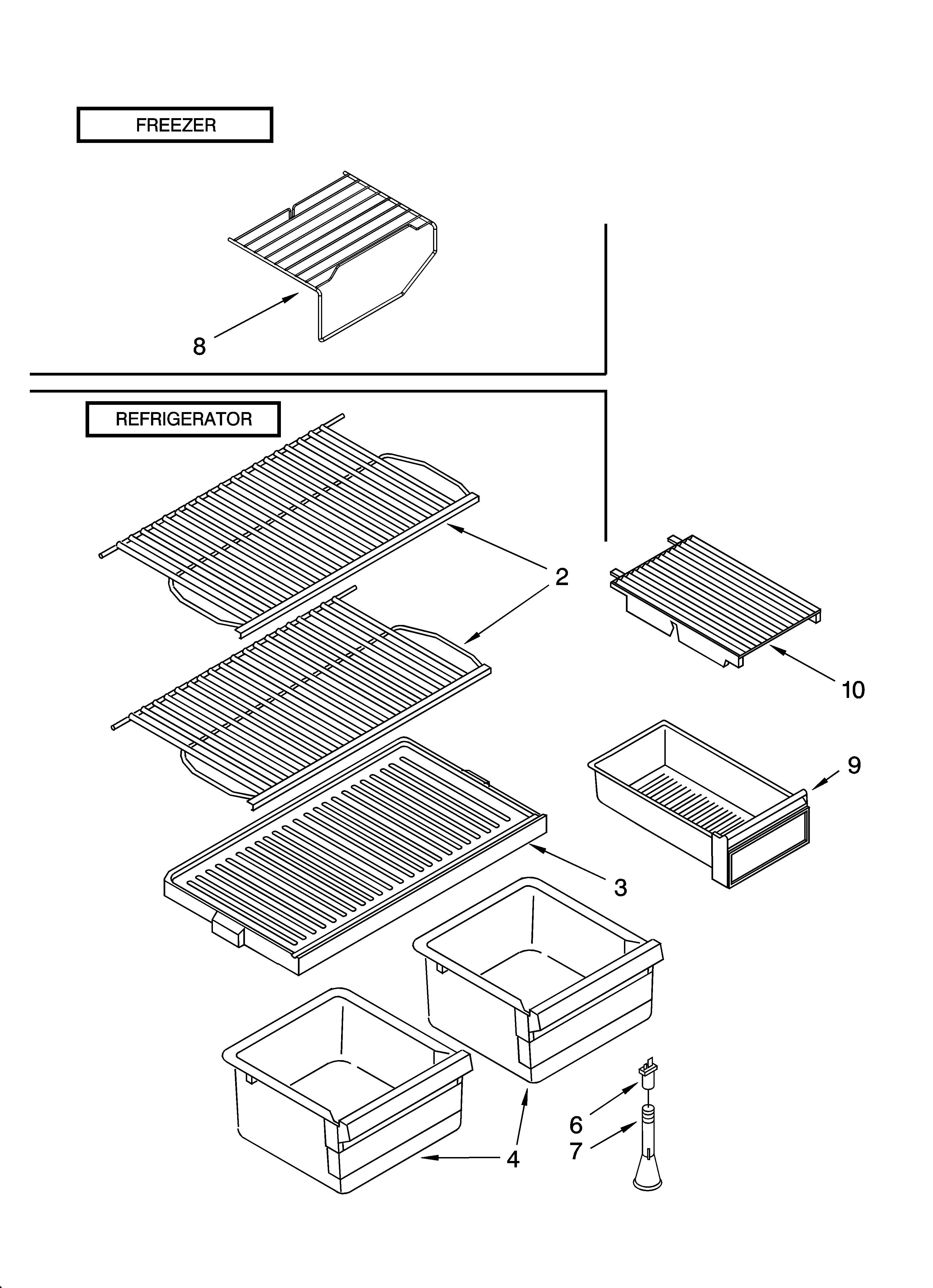 Whirlpool ET8BPKXKQ01 shelf parts, optional parts diagram