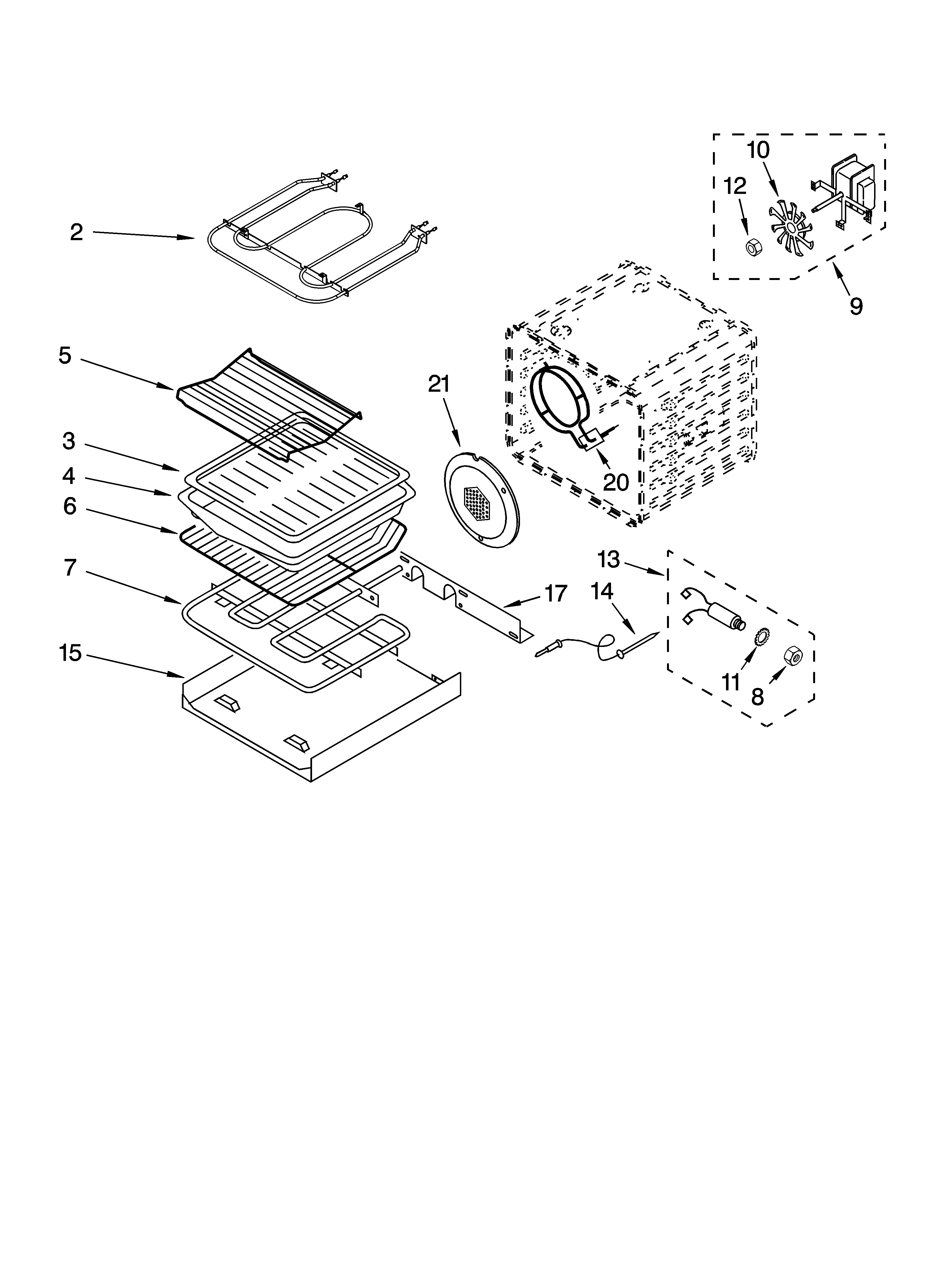KitchenAid KEBC277KWH03 internal oven parts diagram