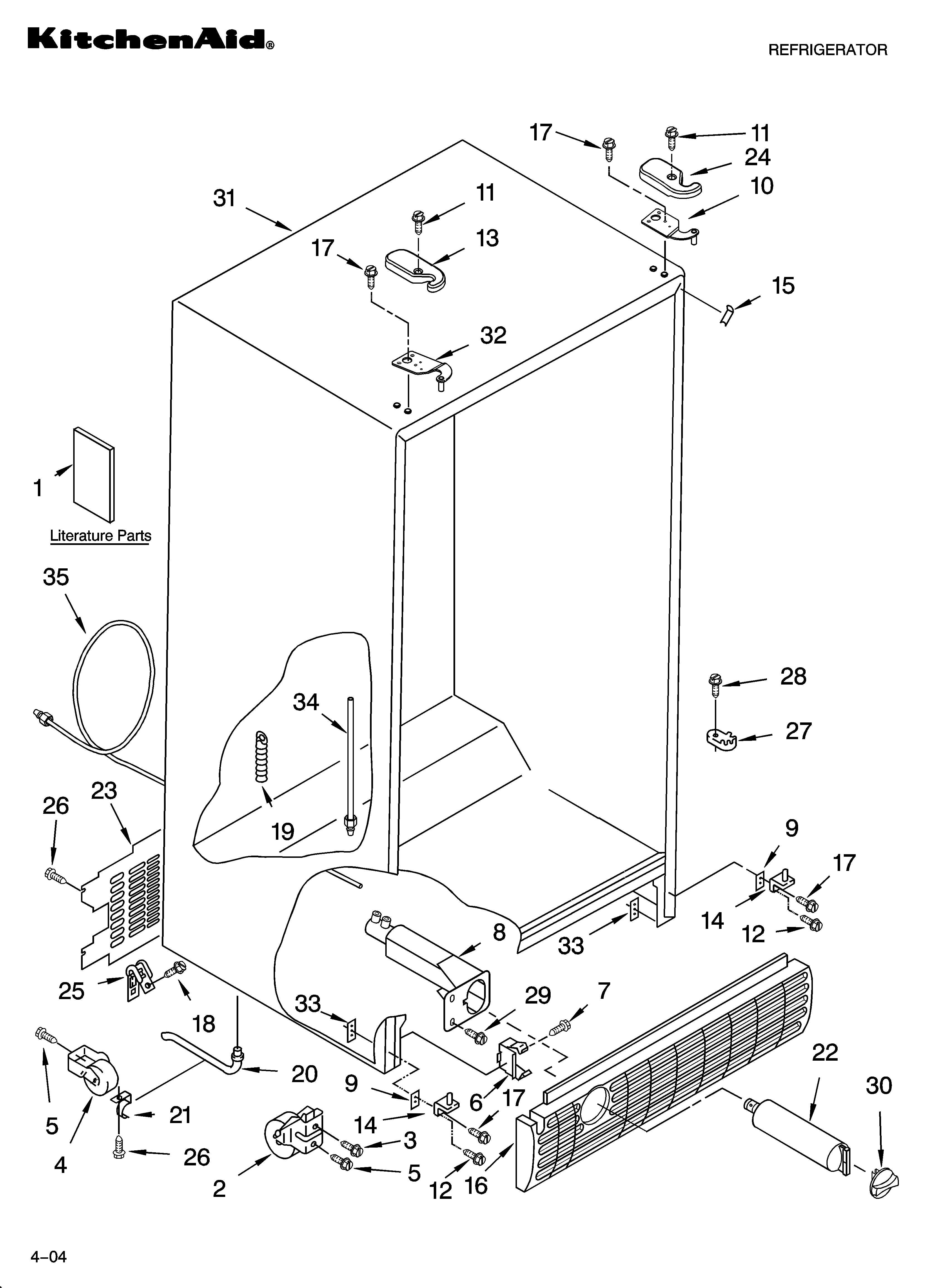 KitchenAid KSRA22CNBL00 cabinet parts diagram