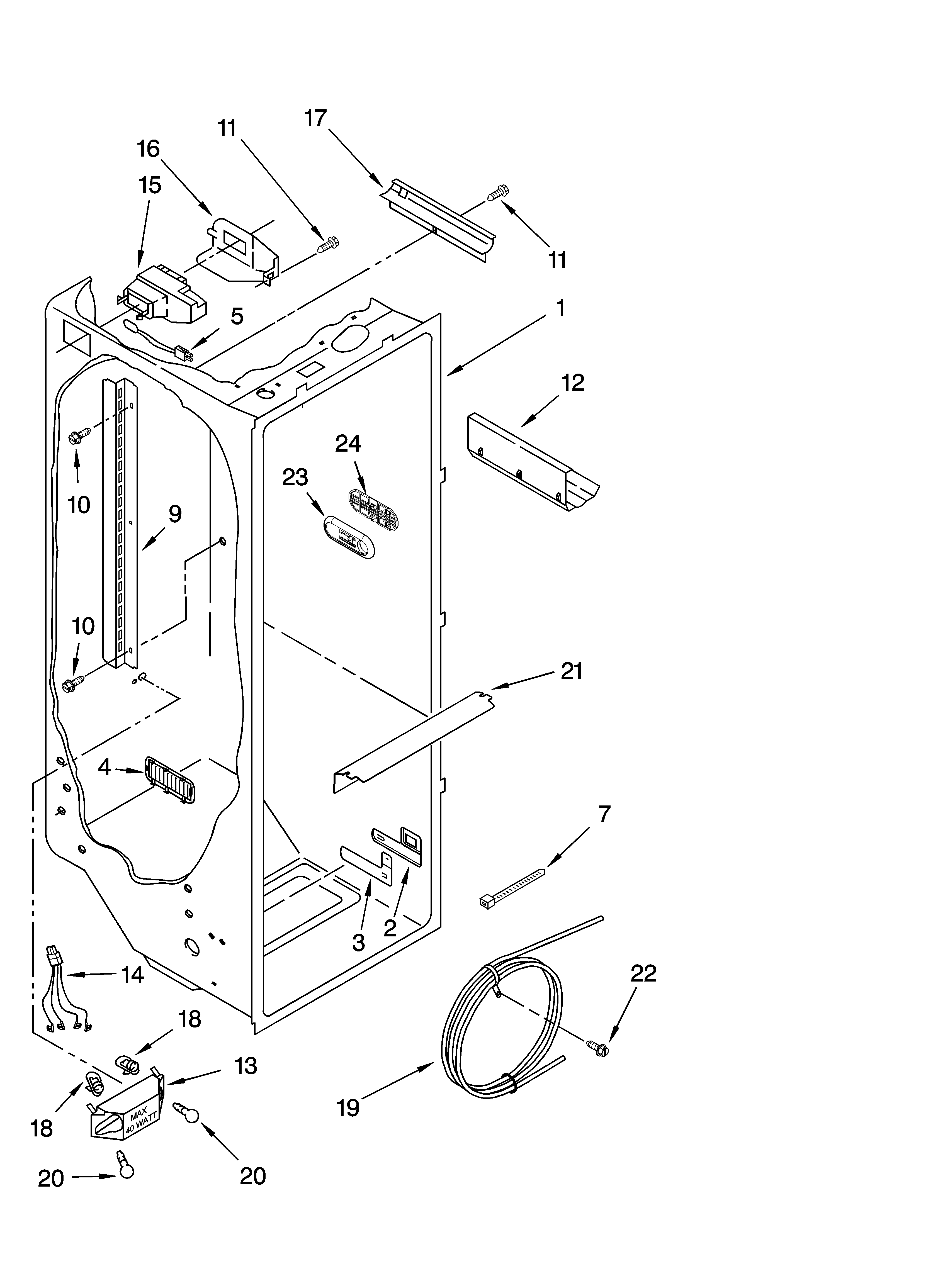 KitchenAid KSRA22CNBL00 refrigerator liner parts diagram
