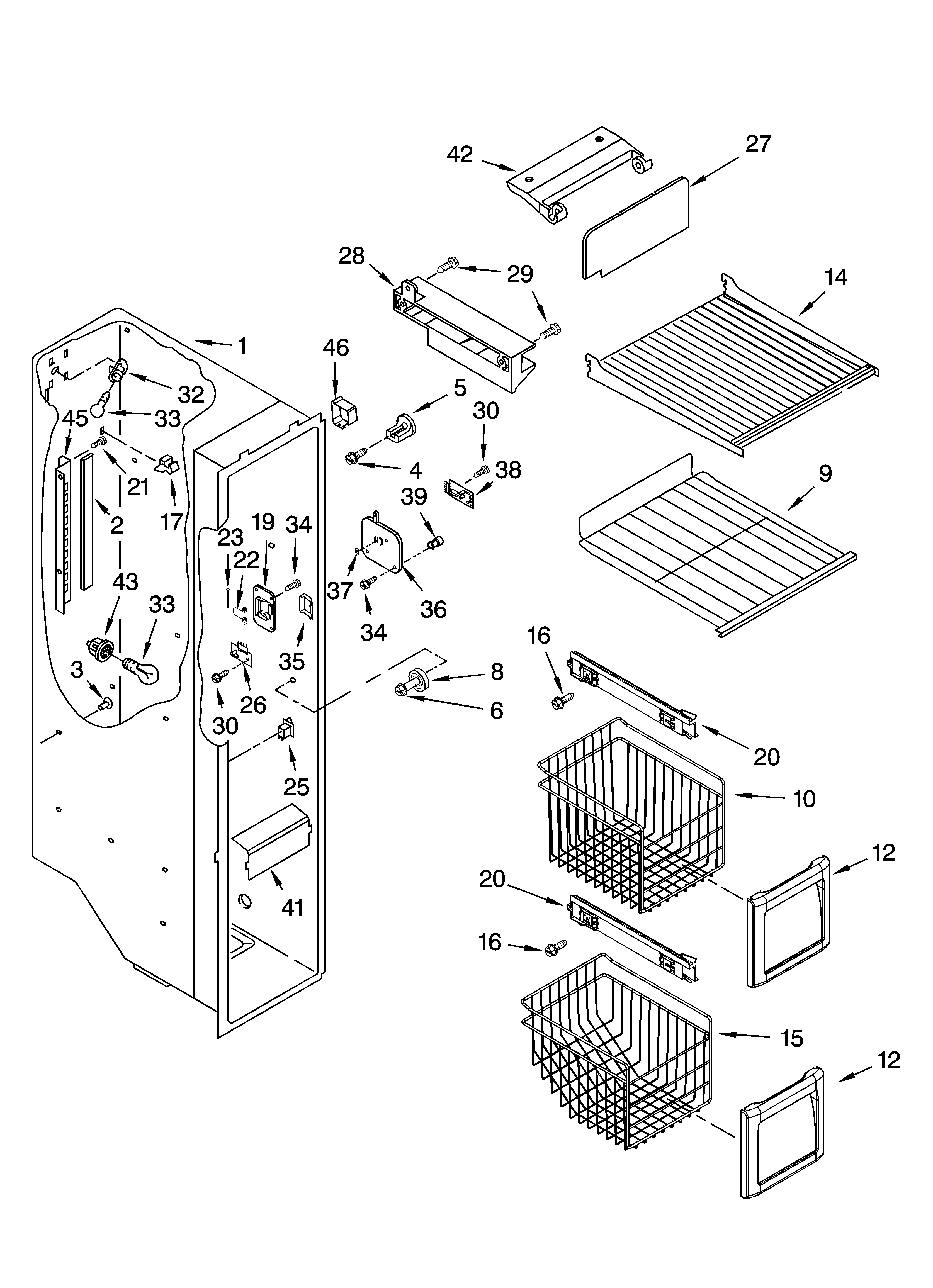 KitchenAid KSRA22CNBL00 freezer liner parts diagram