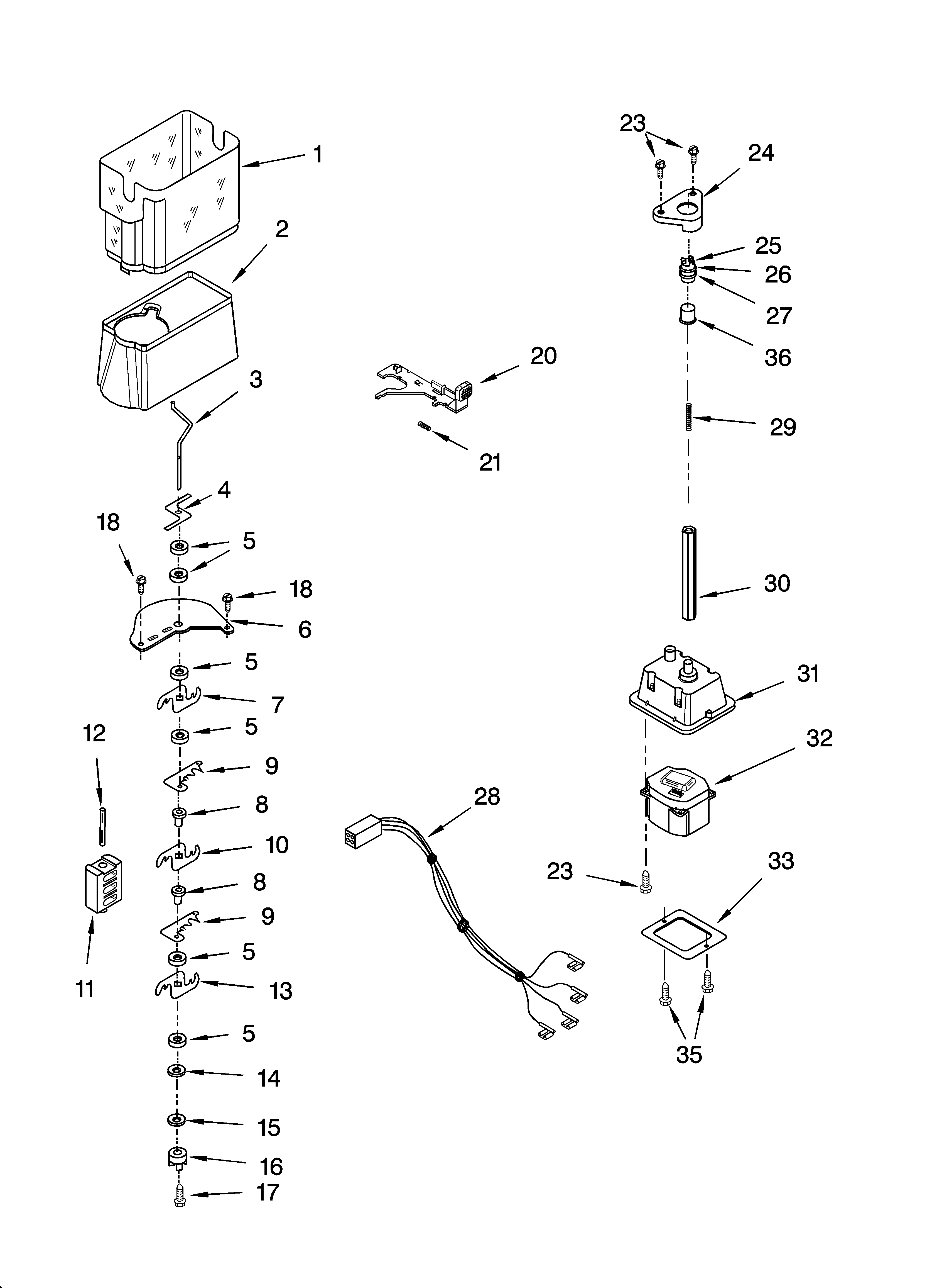 KitchenAid KSRA22CNBL00 motor and ice container parts diagram