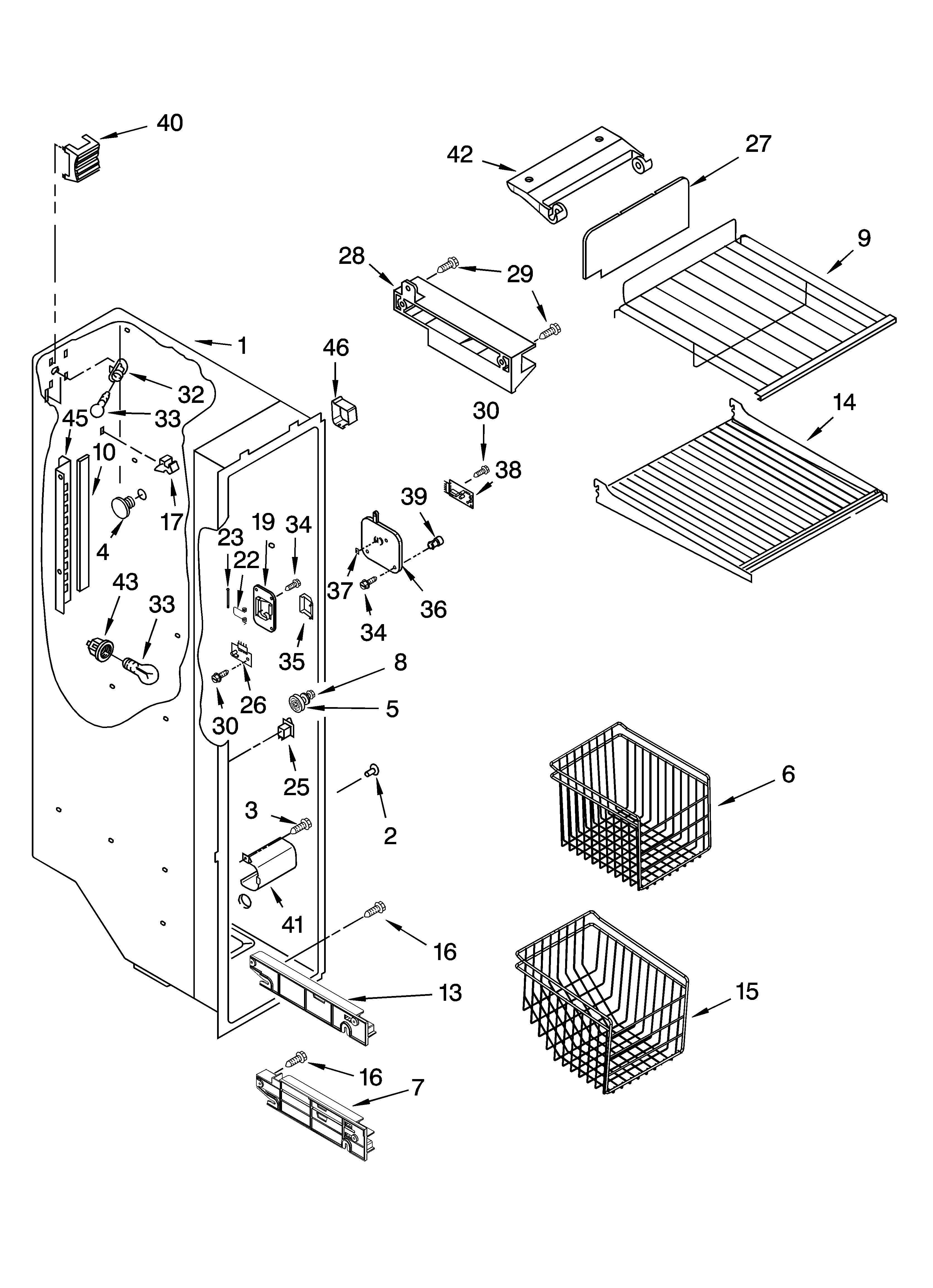KitchenAid KSRA25PNBT00 freezer liner parts diagram