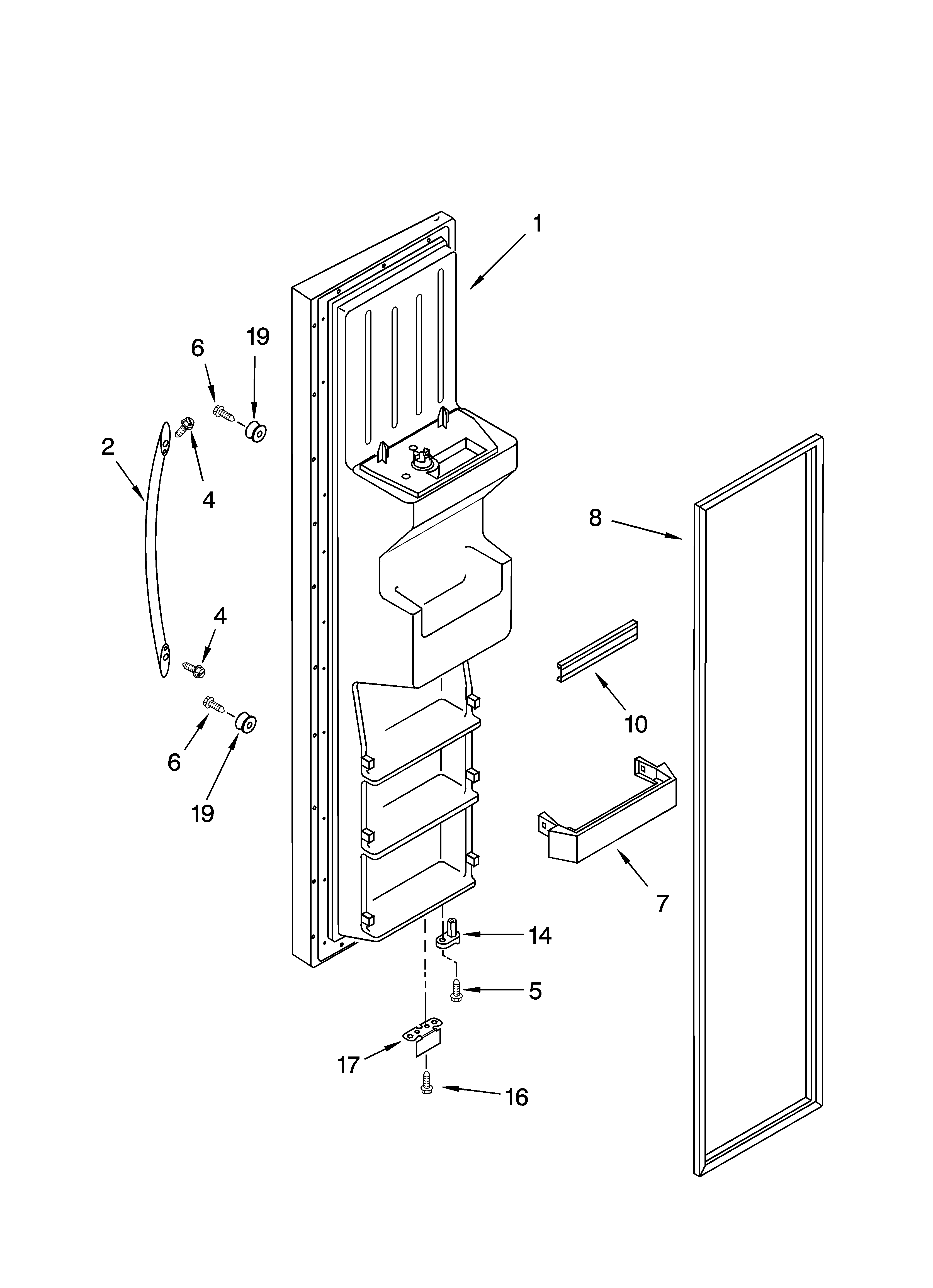 KitchenAid KSRA25PNBT00 freezer door parts diagram