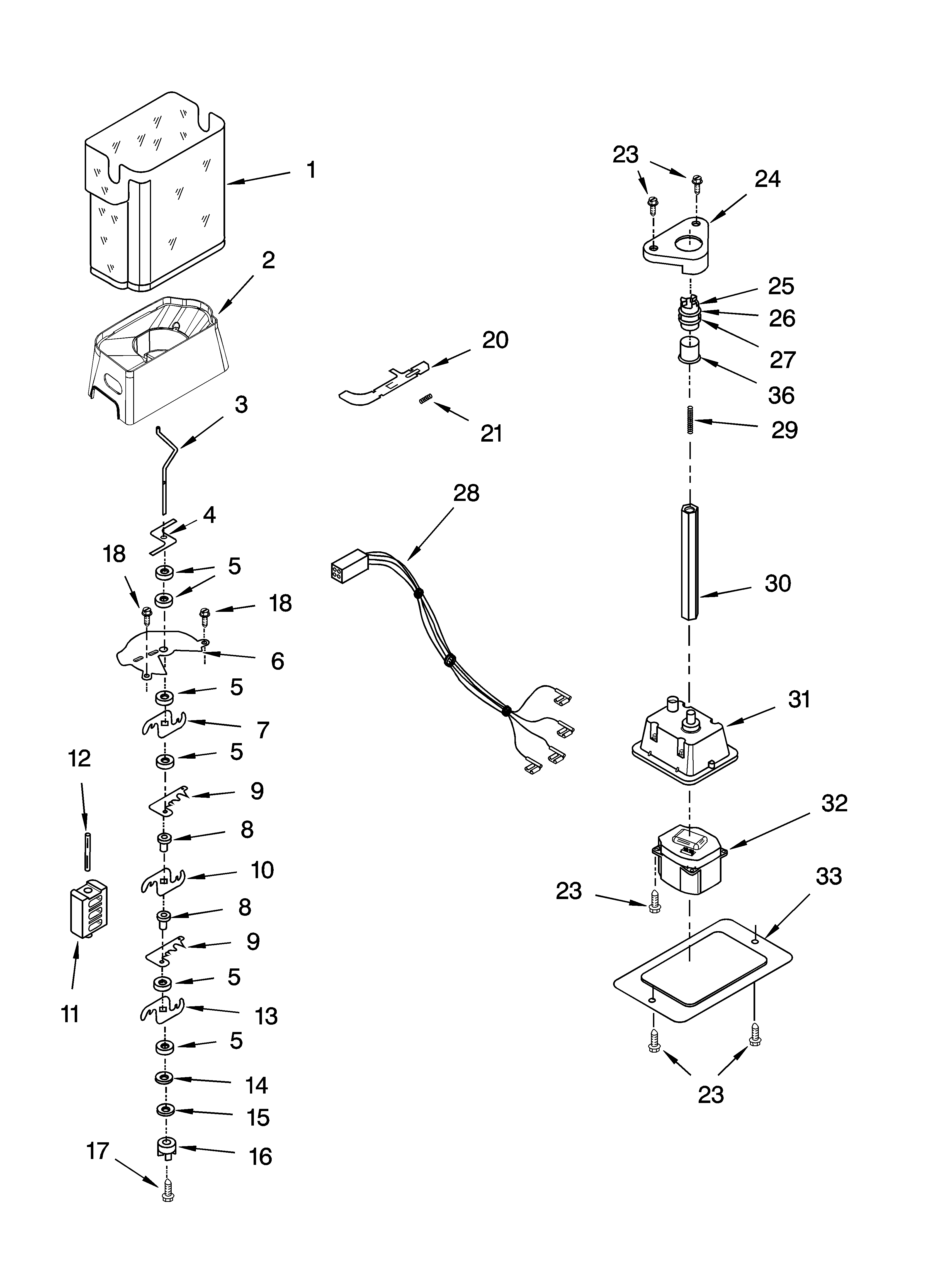 KitchenAid KSRJ22CNSS00 motor and ice container parts diagram
