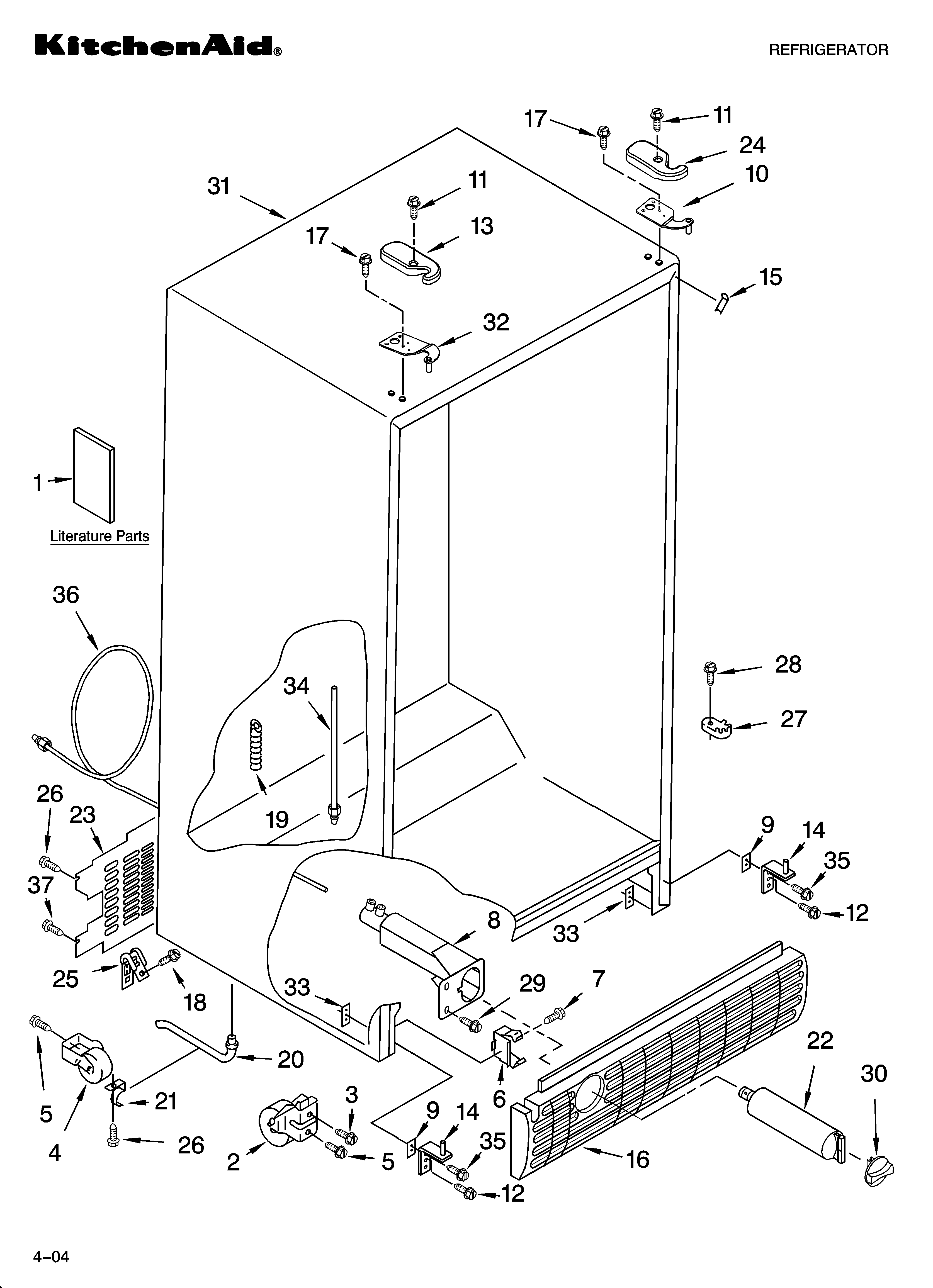 KitchenAid KSRP22FNBL00 cabinet parts diagram