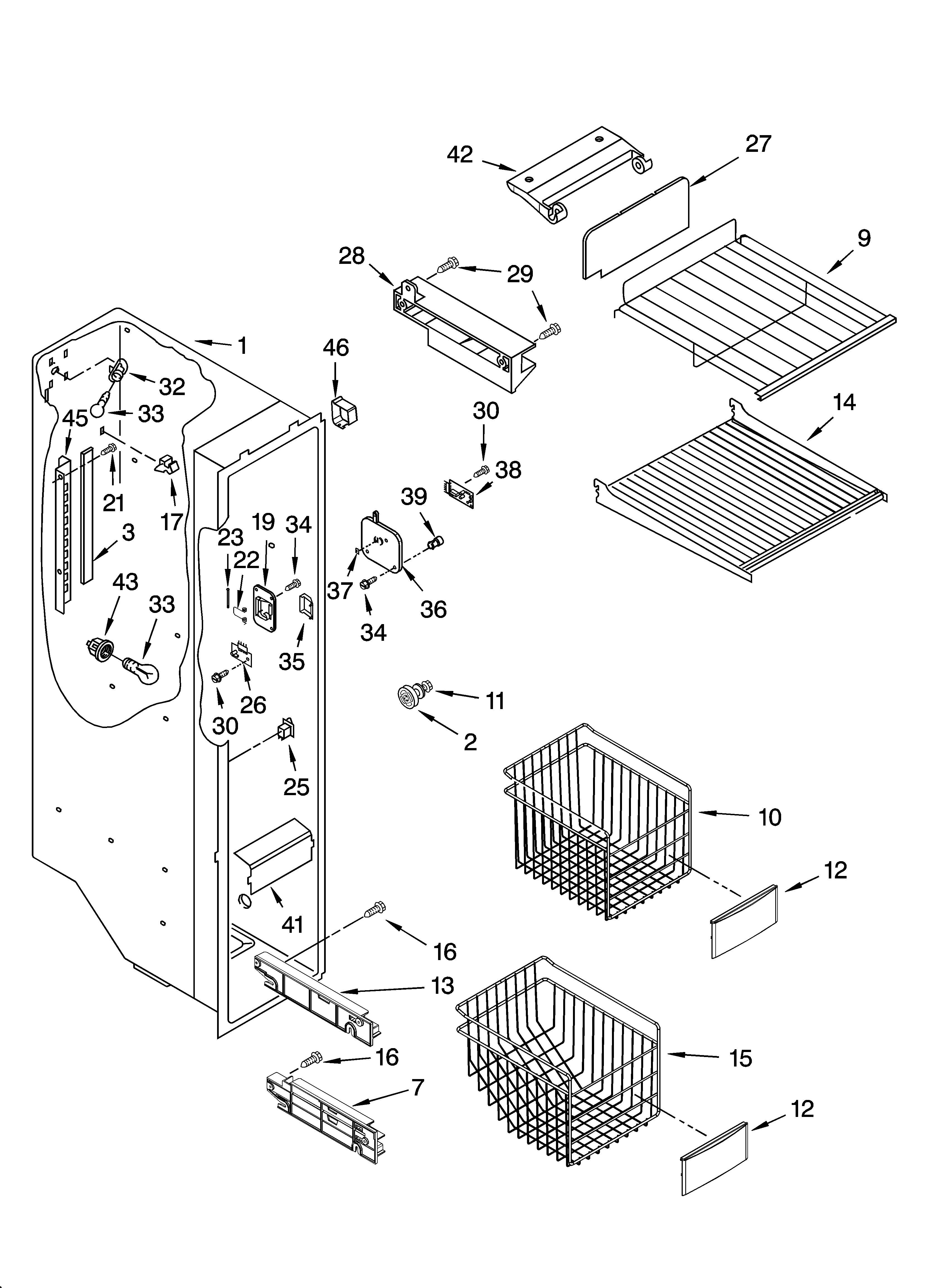 KitchenAid KSRP22FNBL00 freezer liner parts diagram