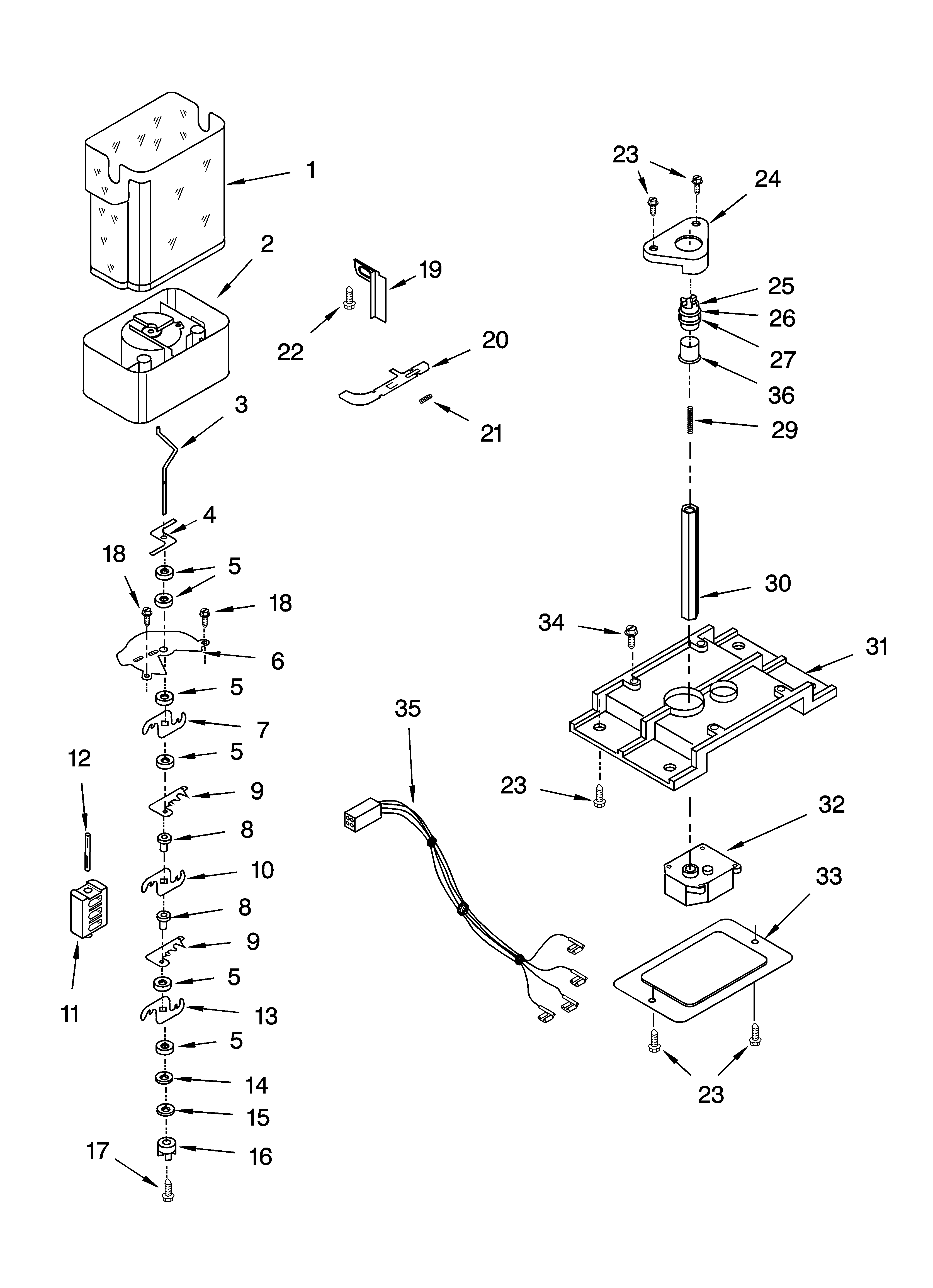 KitchenAid KSRP25FNWH00 motor and ice container parts diagram
