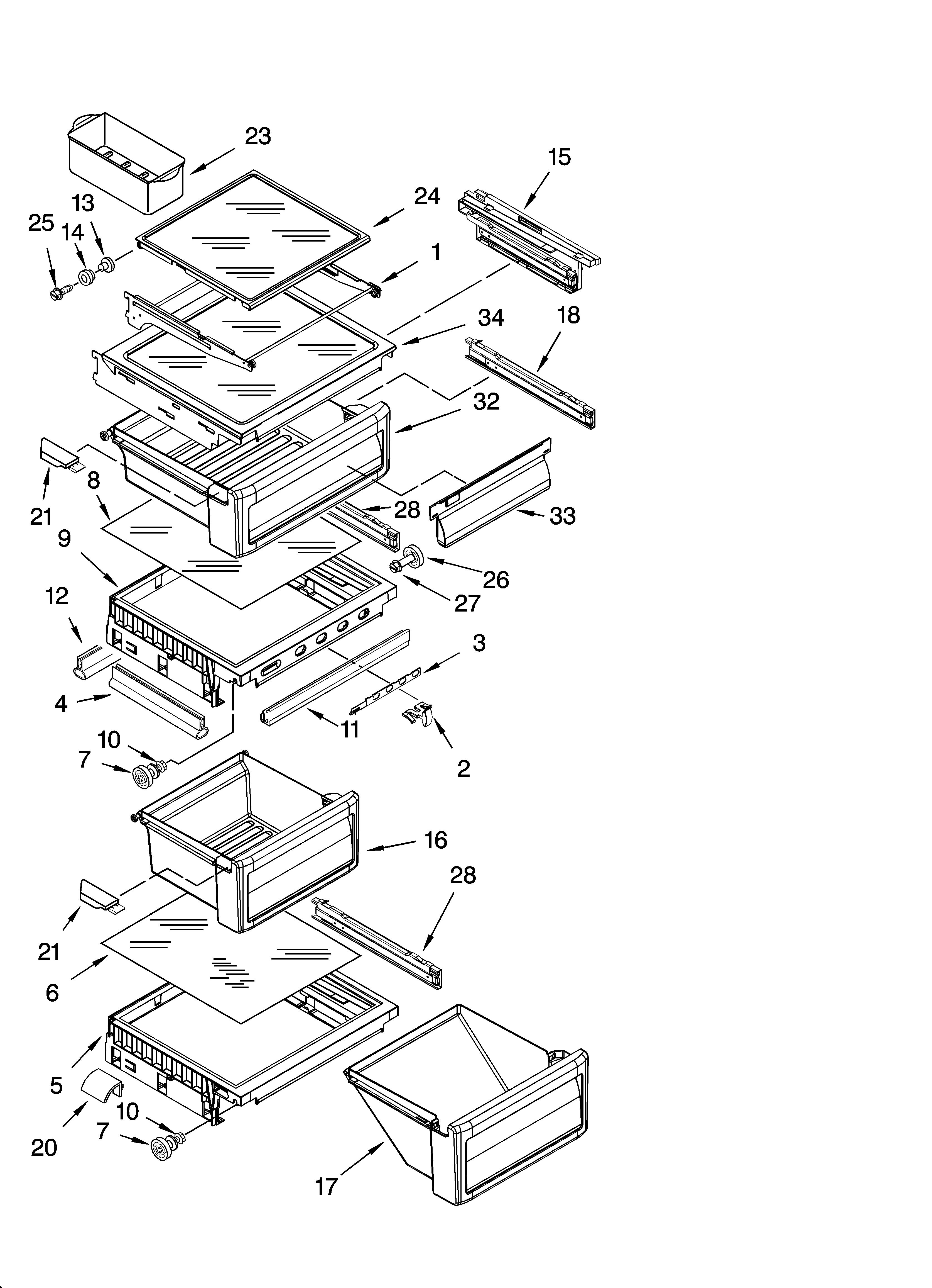 KitchenAid KSRS25CNLK00 refrigerator shelf parts diagram