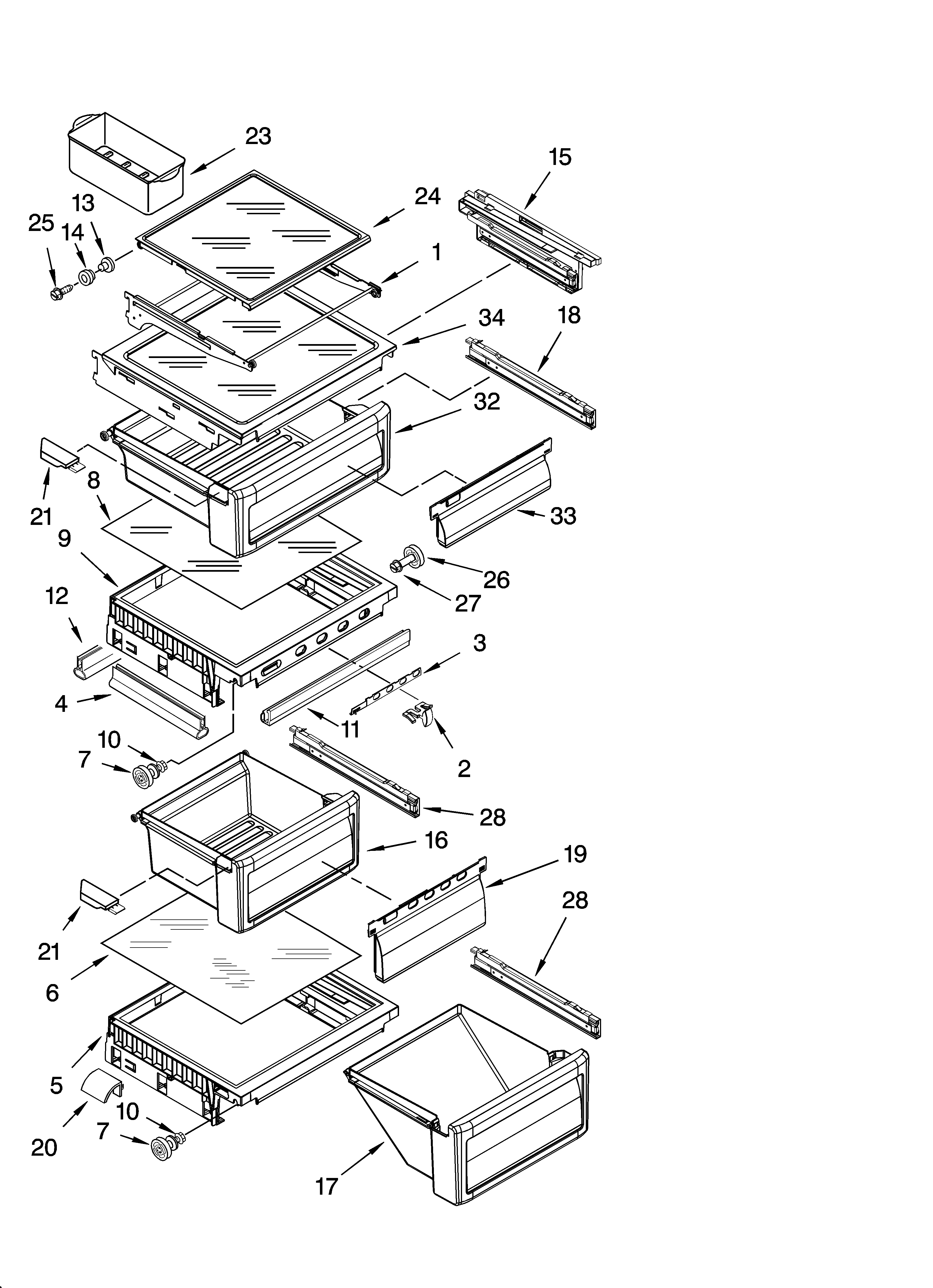 KitchenAid KSRS27CNSS00 refrigerator shelf parts diagram