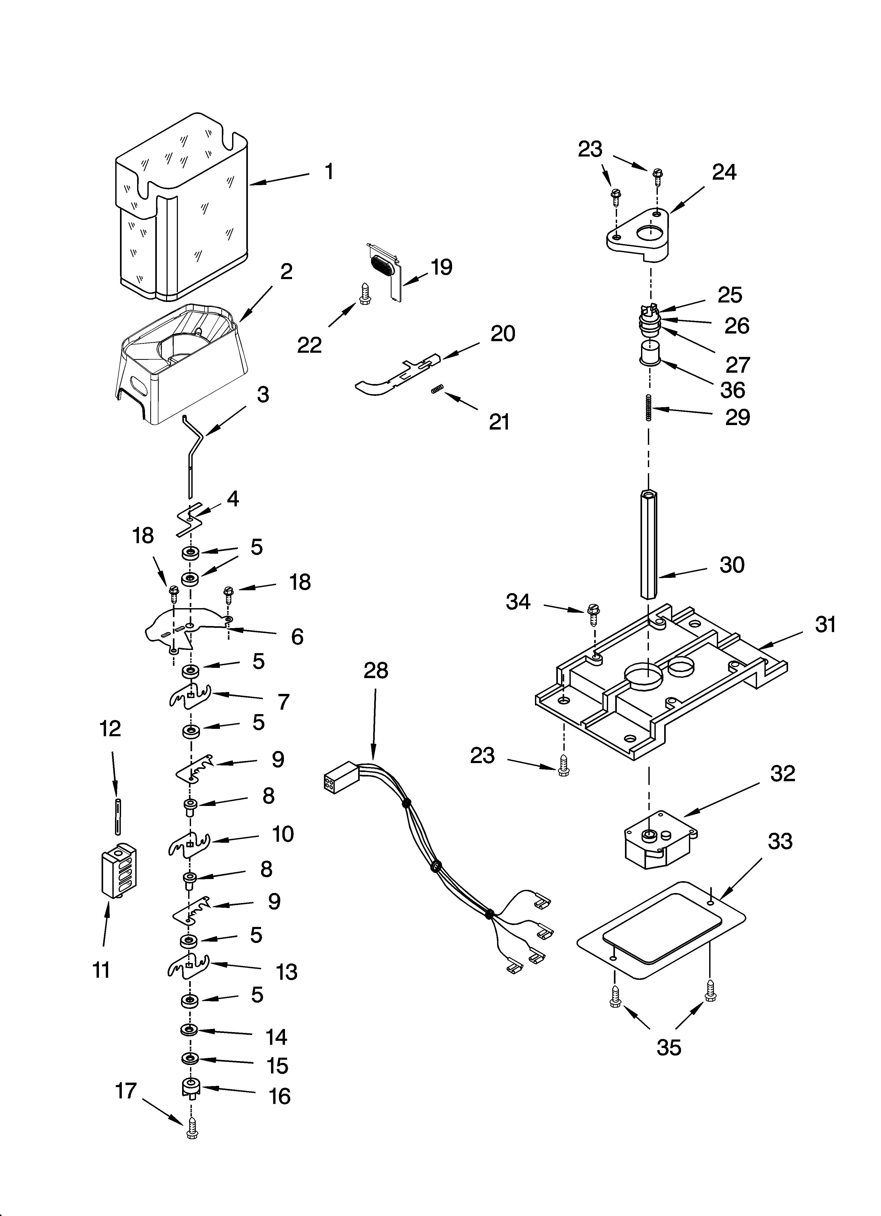 KitchenAid KSRS27CNSS00 motor and ice container parts diagram