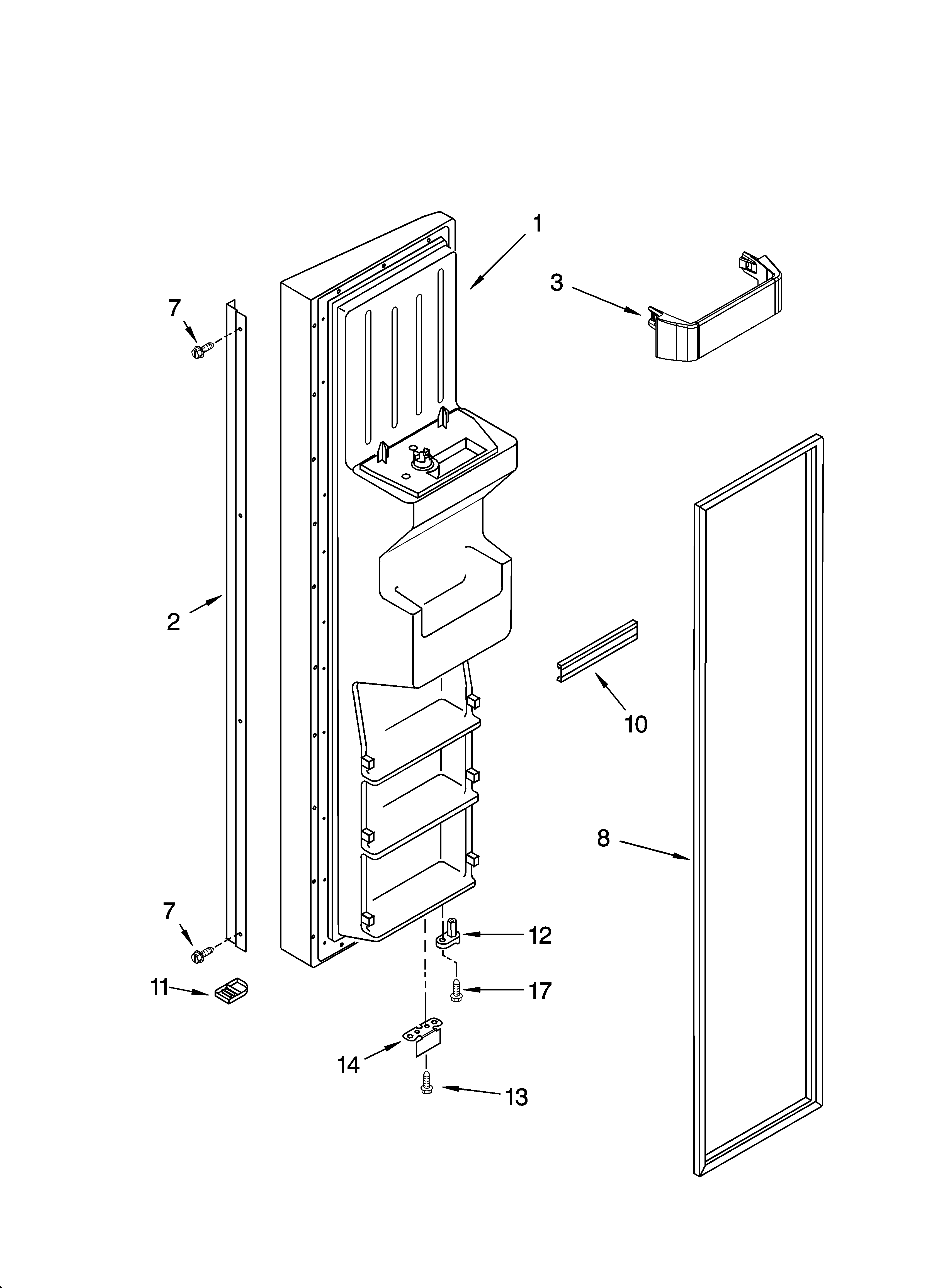 KitchenAid KSRS27CNSS00 freezer door parts diagram