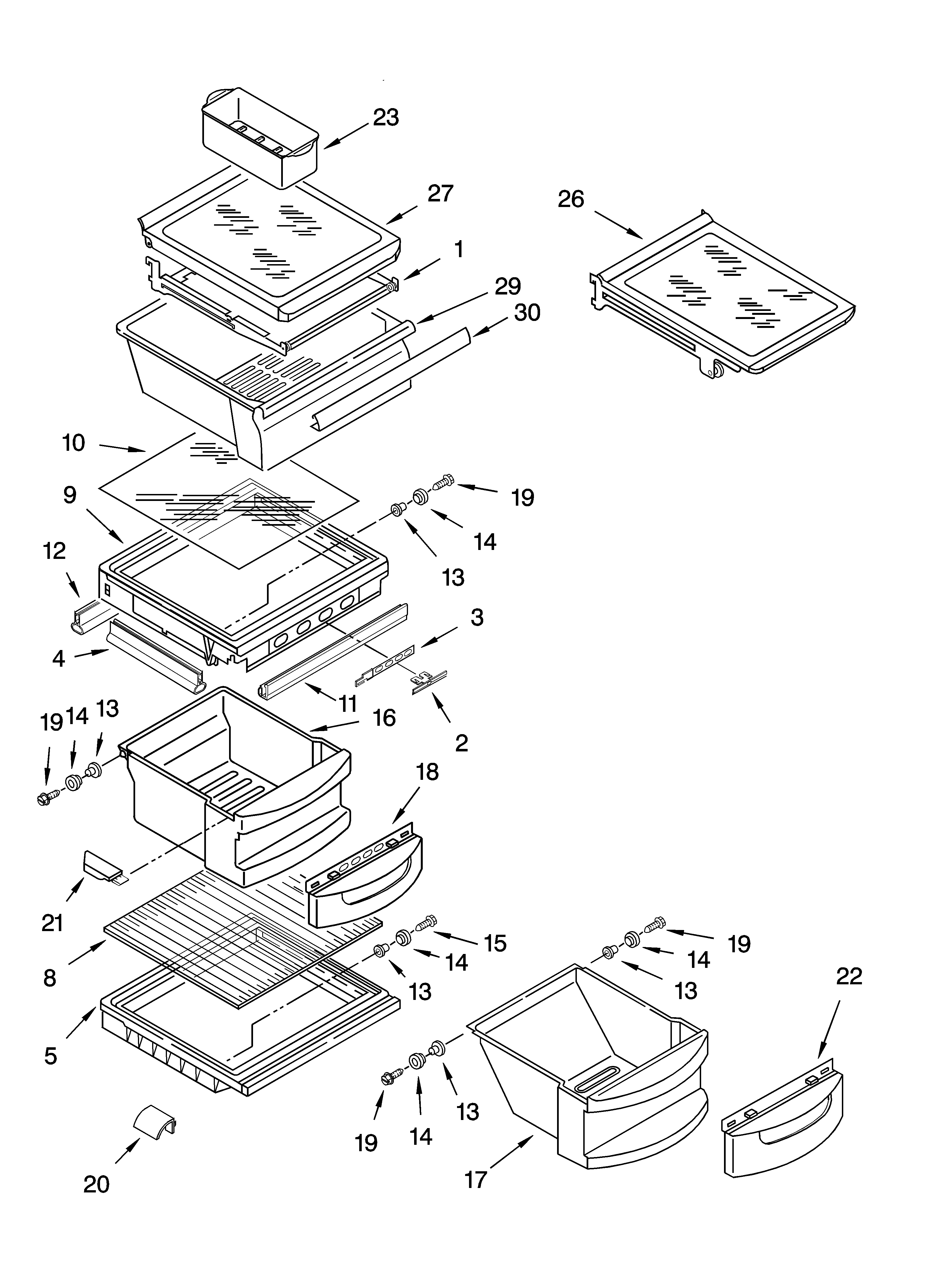 KitchenAid KSRX22FNWH01 refrigerator shelf parts diagram
