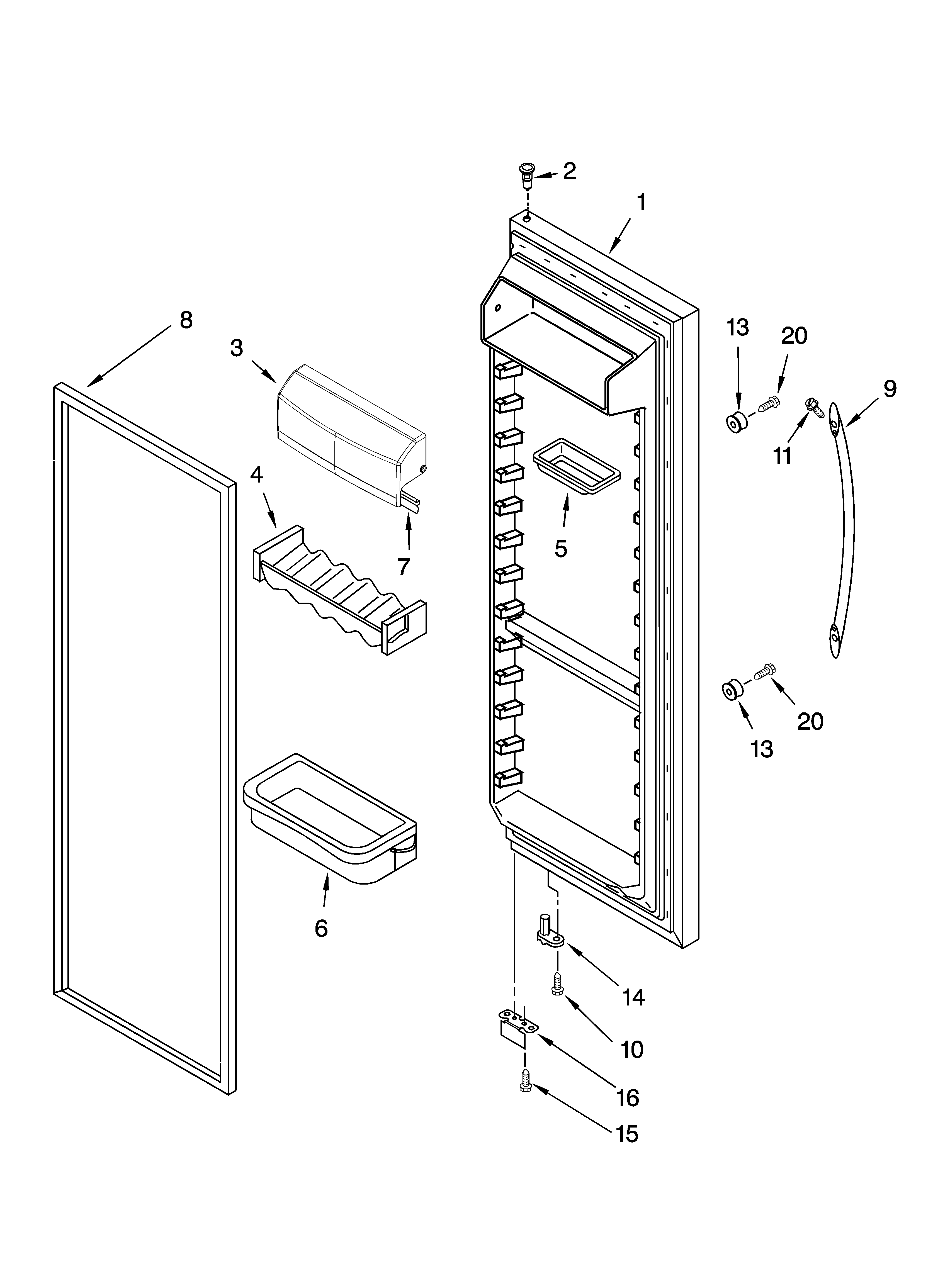KitchenAid KSRX22FNWH01 refrigerator door parts diagram