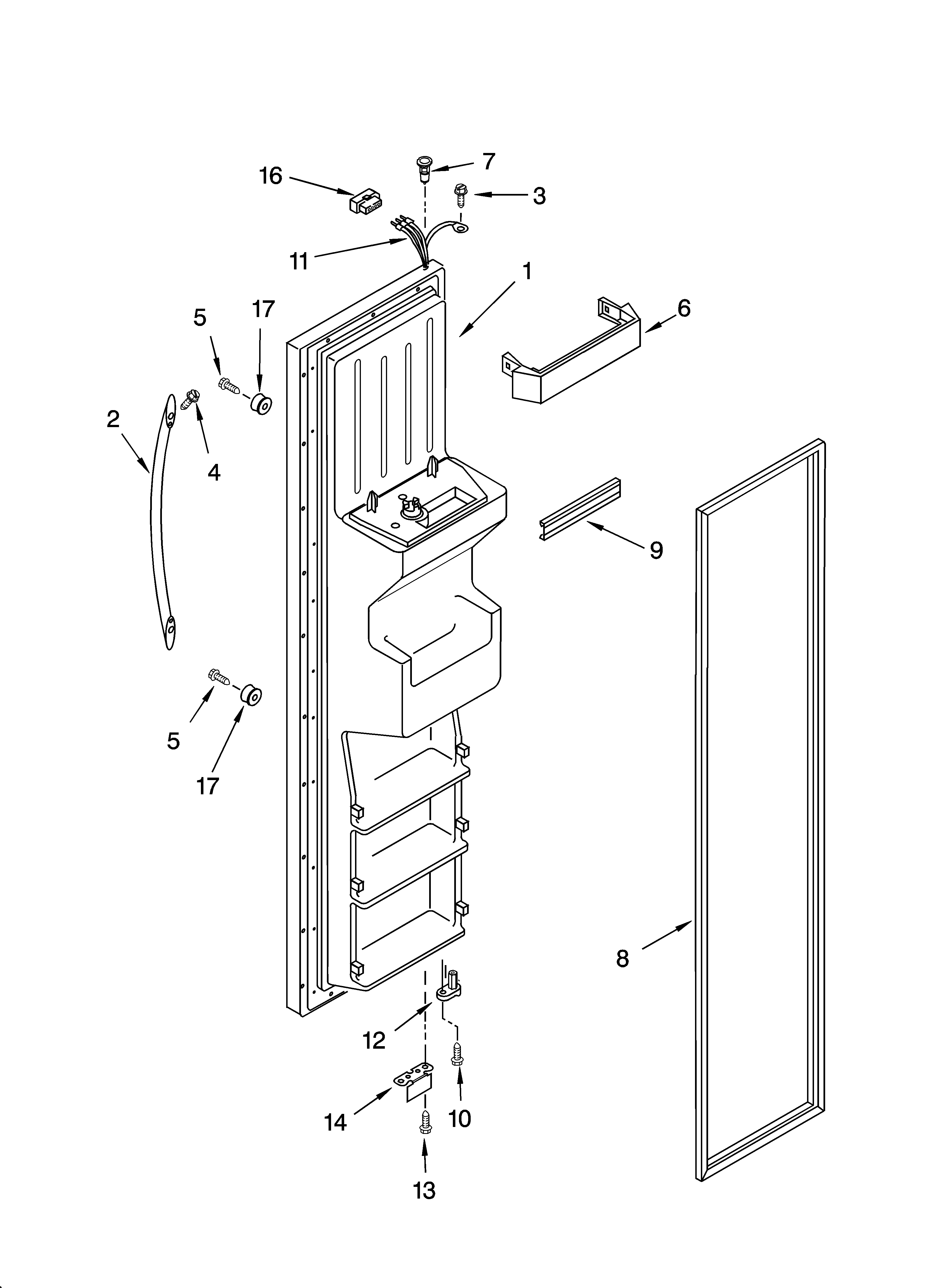 KitchenAid KSRX22FNWH01 freezer door parts diagram