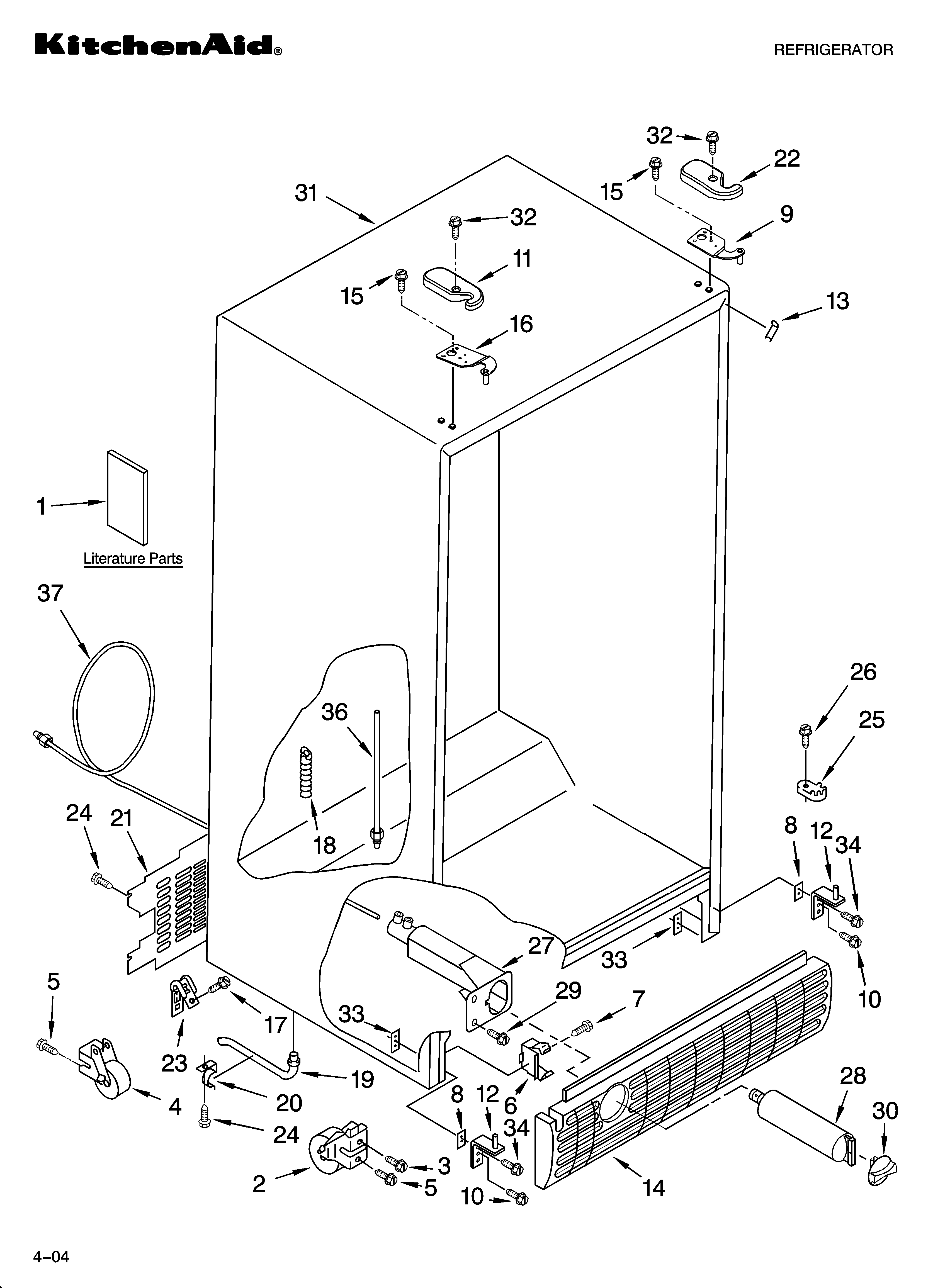 KitchenAid KSRX25FNWH01 cabinet parts diagram