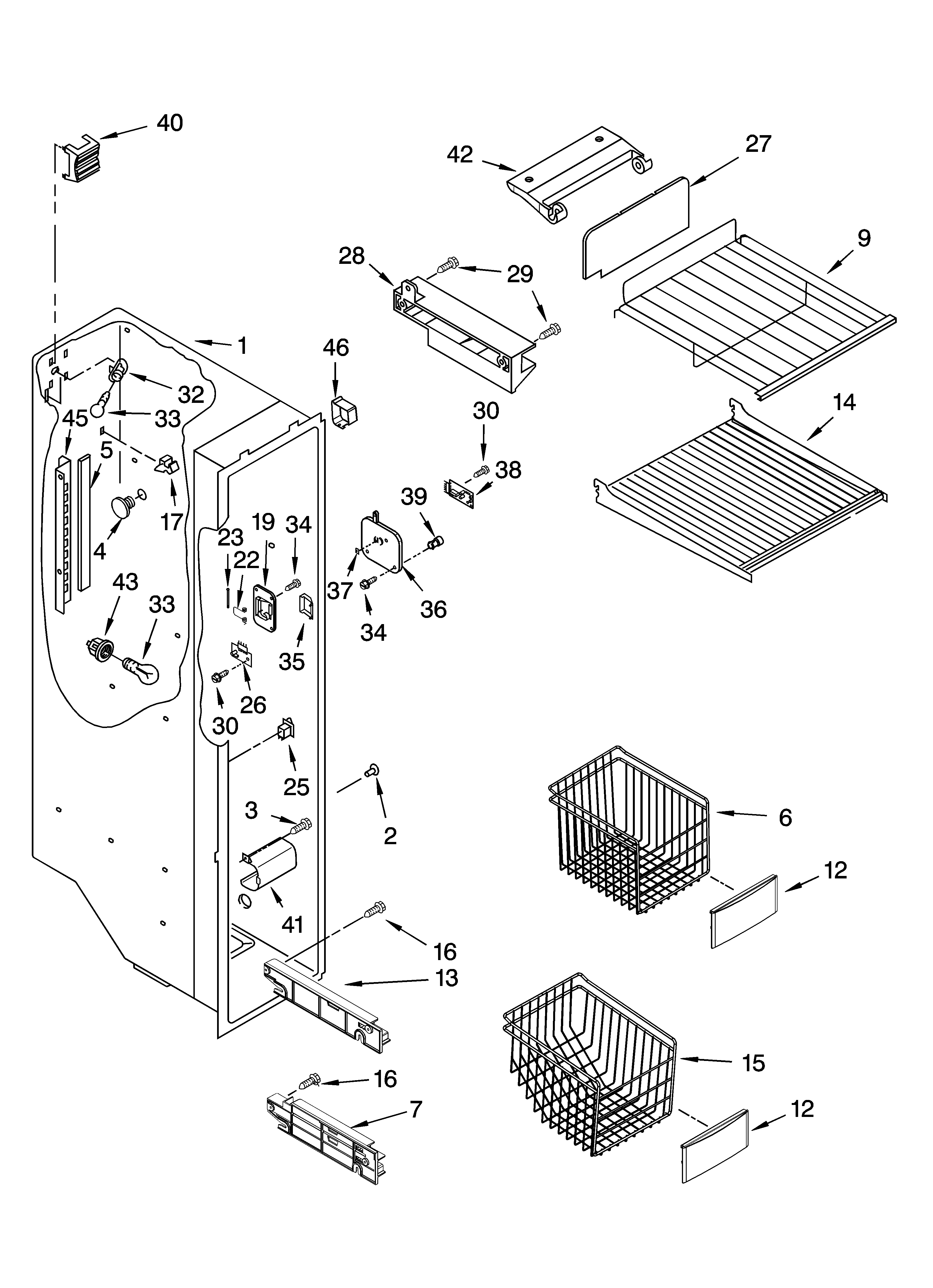 KitchenAid KSRX25FNWH01 freezer liner parts diagram