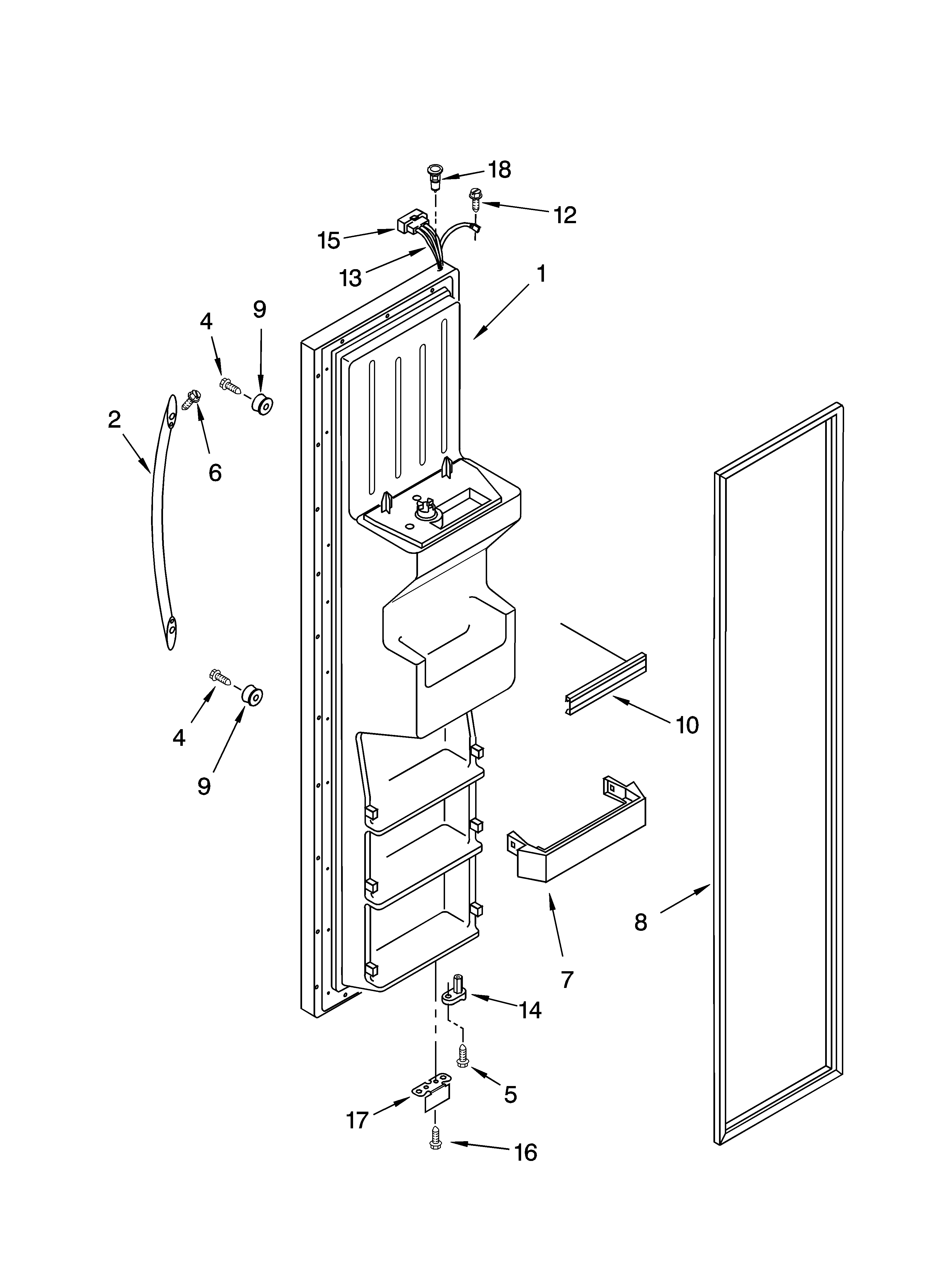 KitchenAid KSRX25FNWH01 freezer door parts diagram
