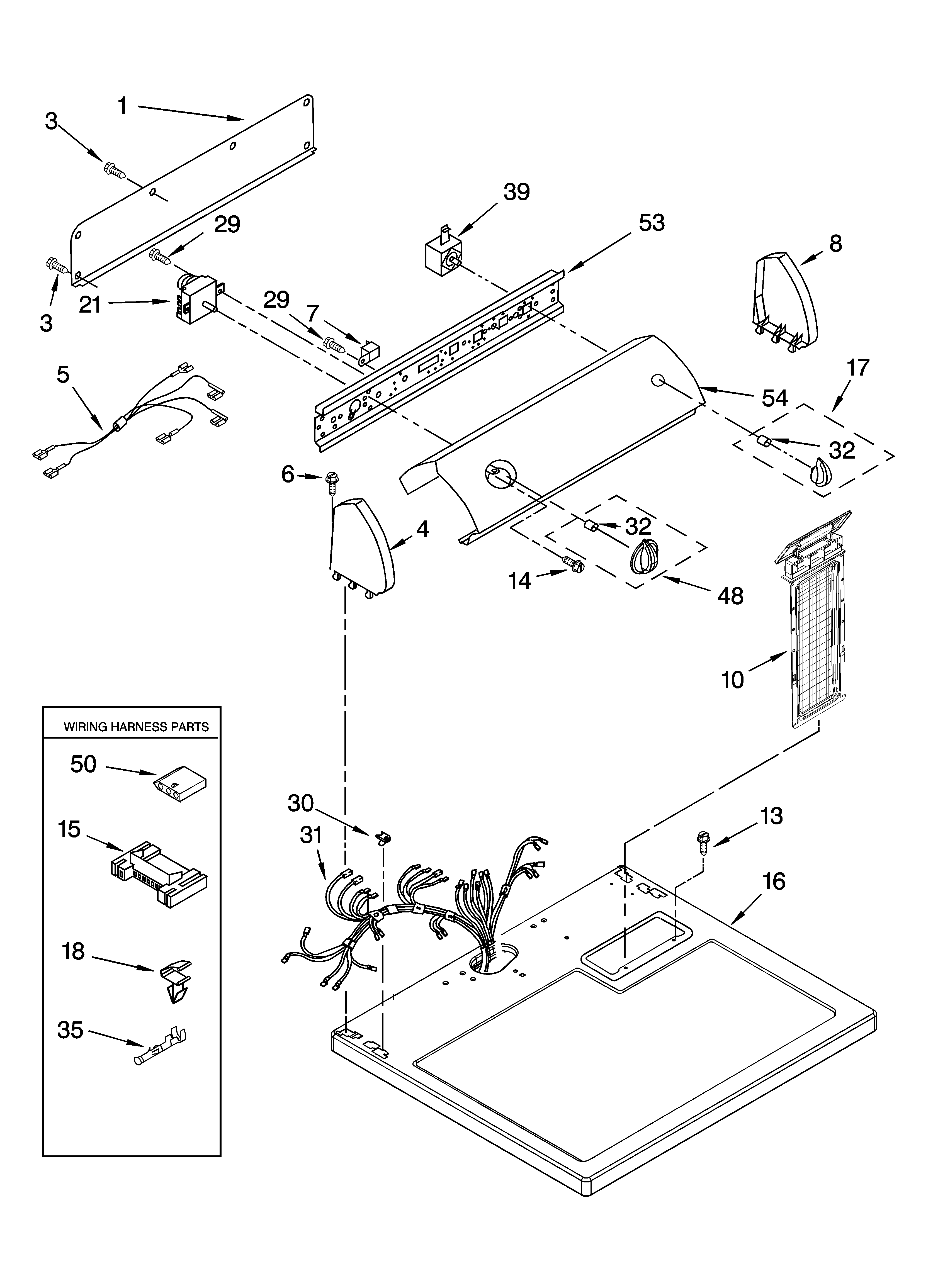 Whirlpool LEN1000PQ0 top and console parts diagram