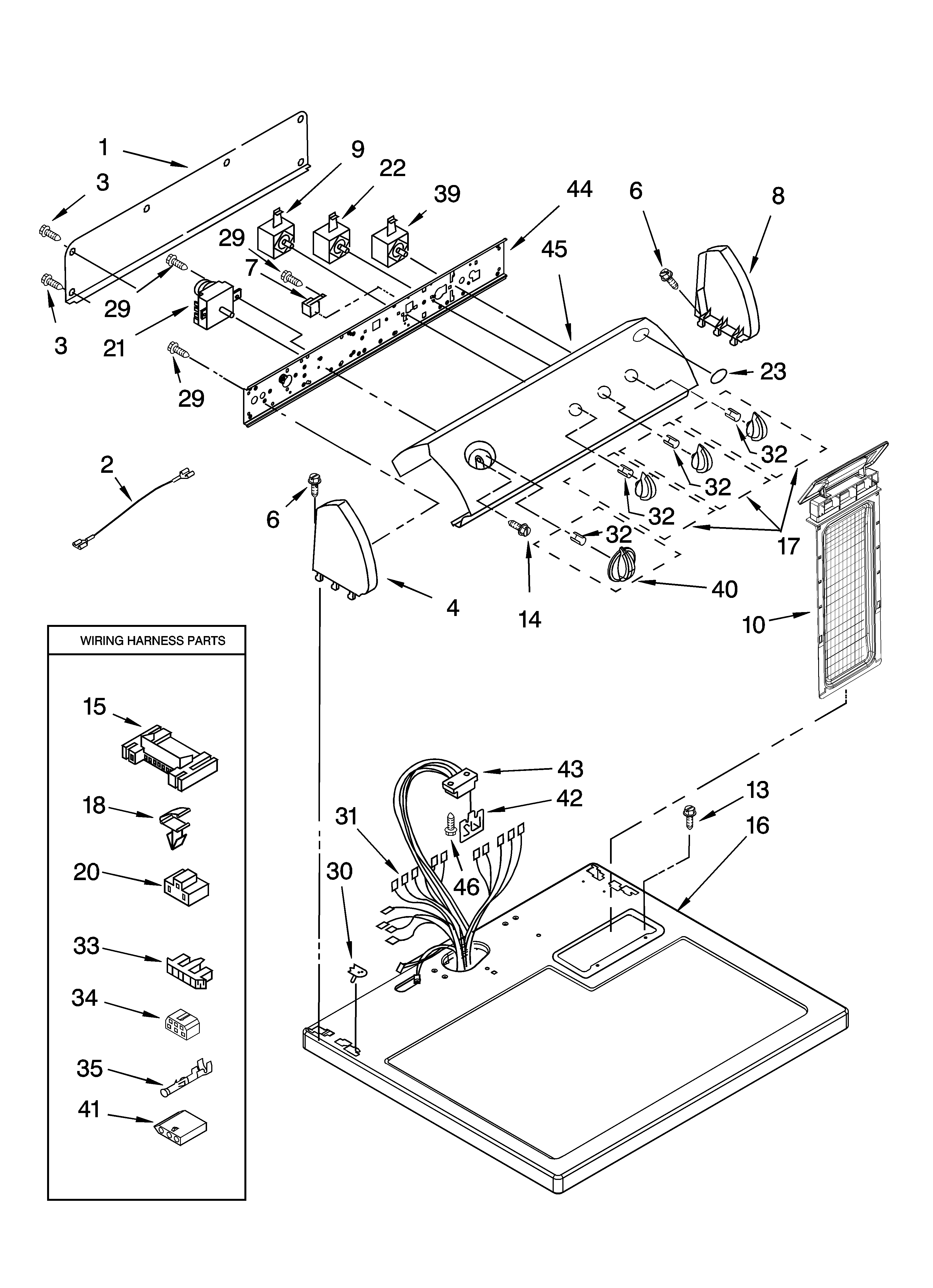 Whirlpool LEN2000PG0 top and console parts diagram