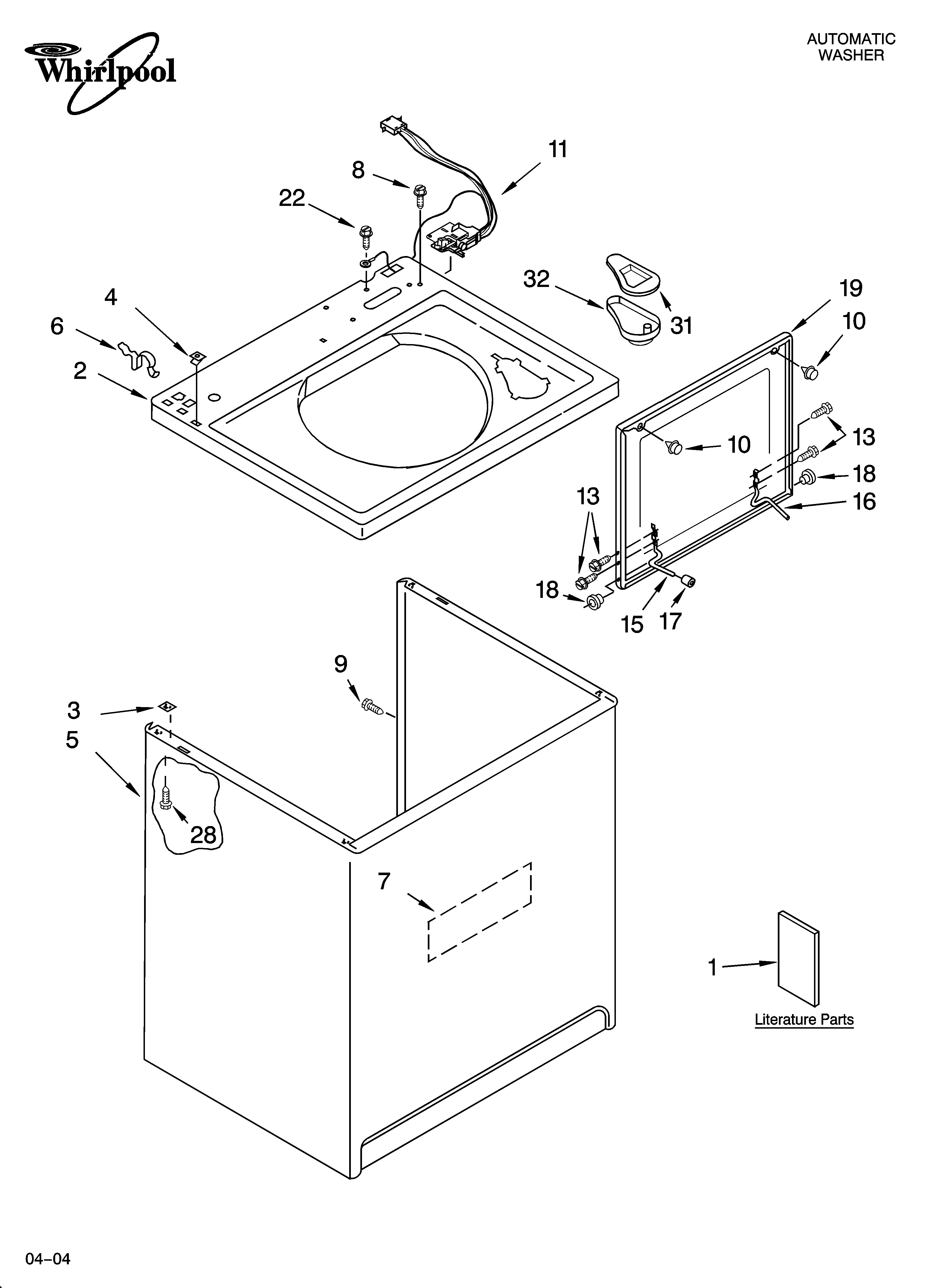 Whirlpool LSQ9659PW0 top and cabinet parts diagram