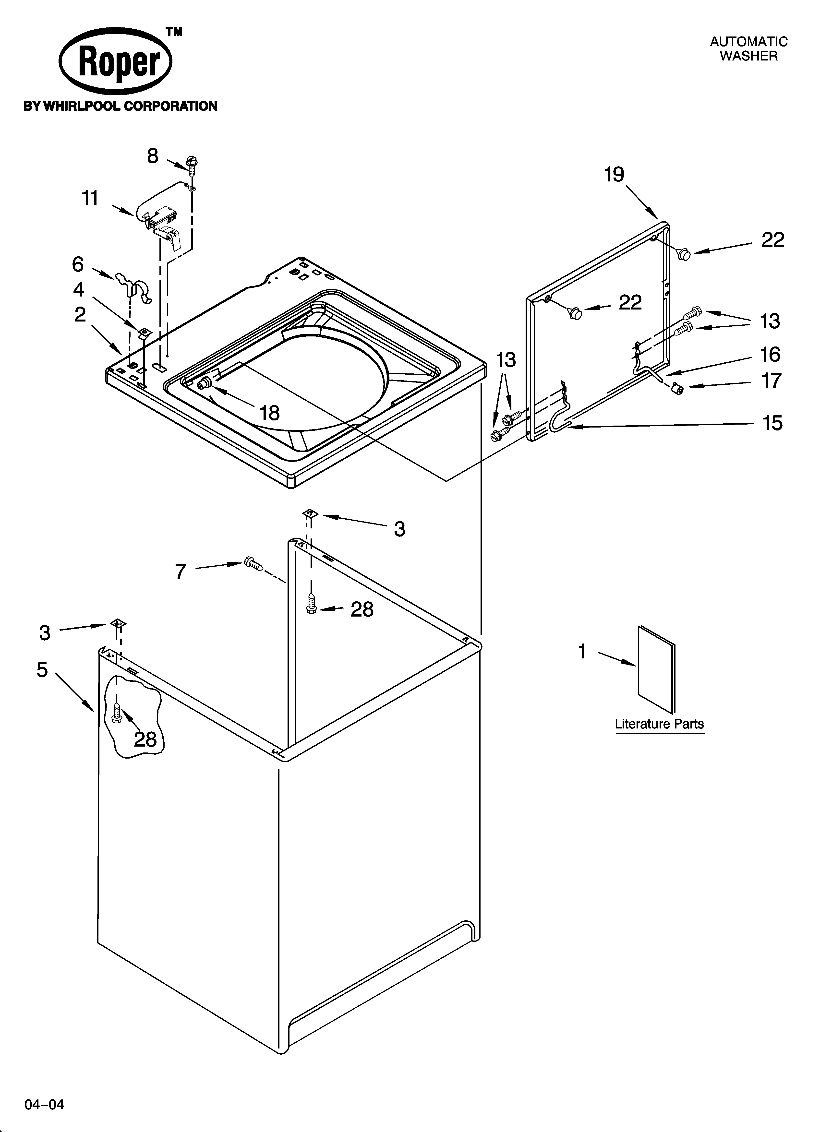 Roper RAX4232PQ0 top and cabinet parts diagram