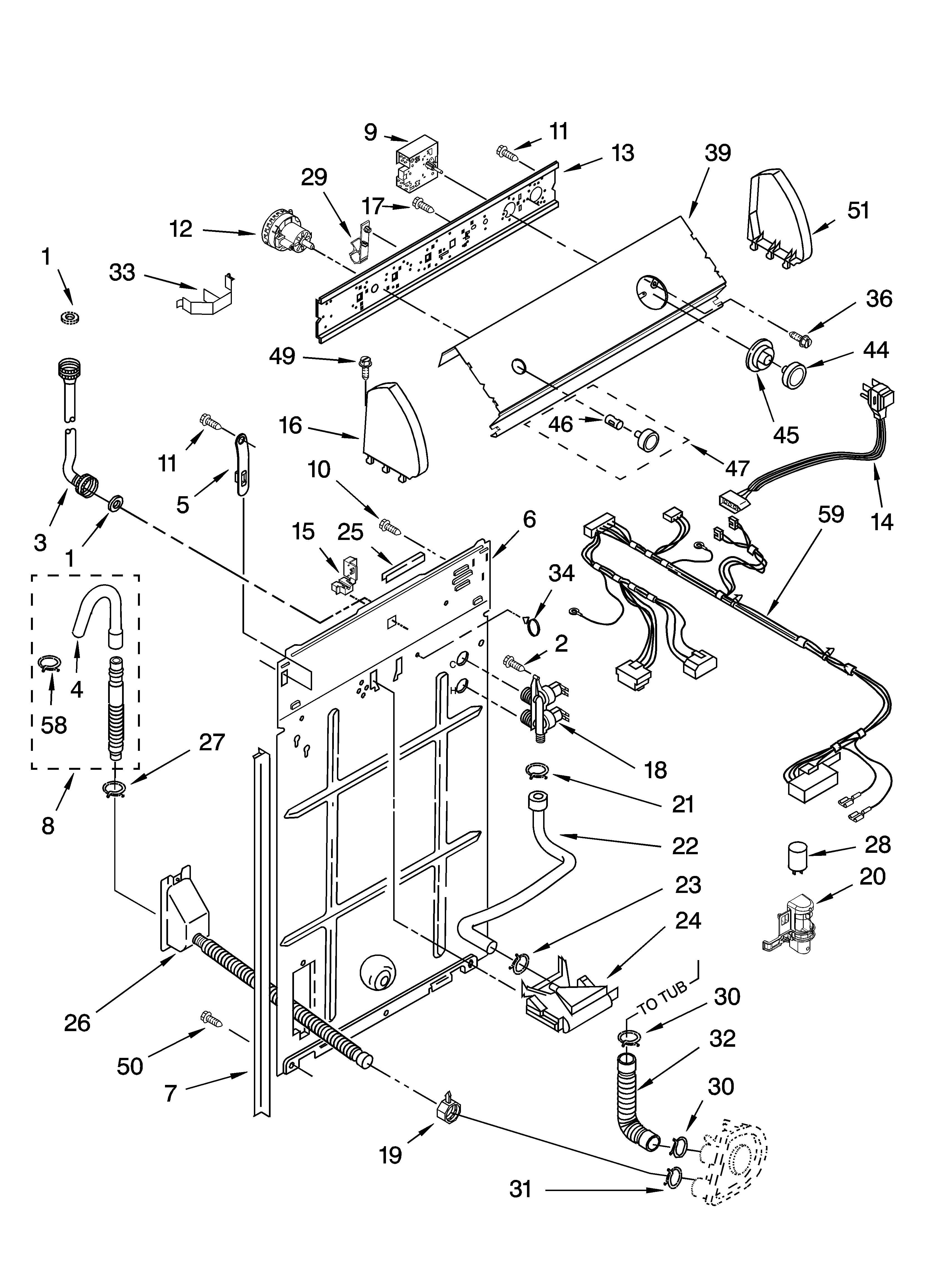 Roper RAX4232PQ0 control and rear panel parts diagram