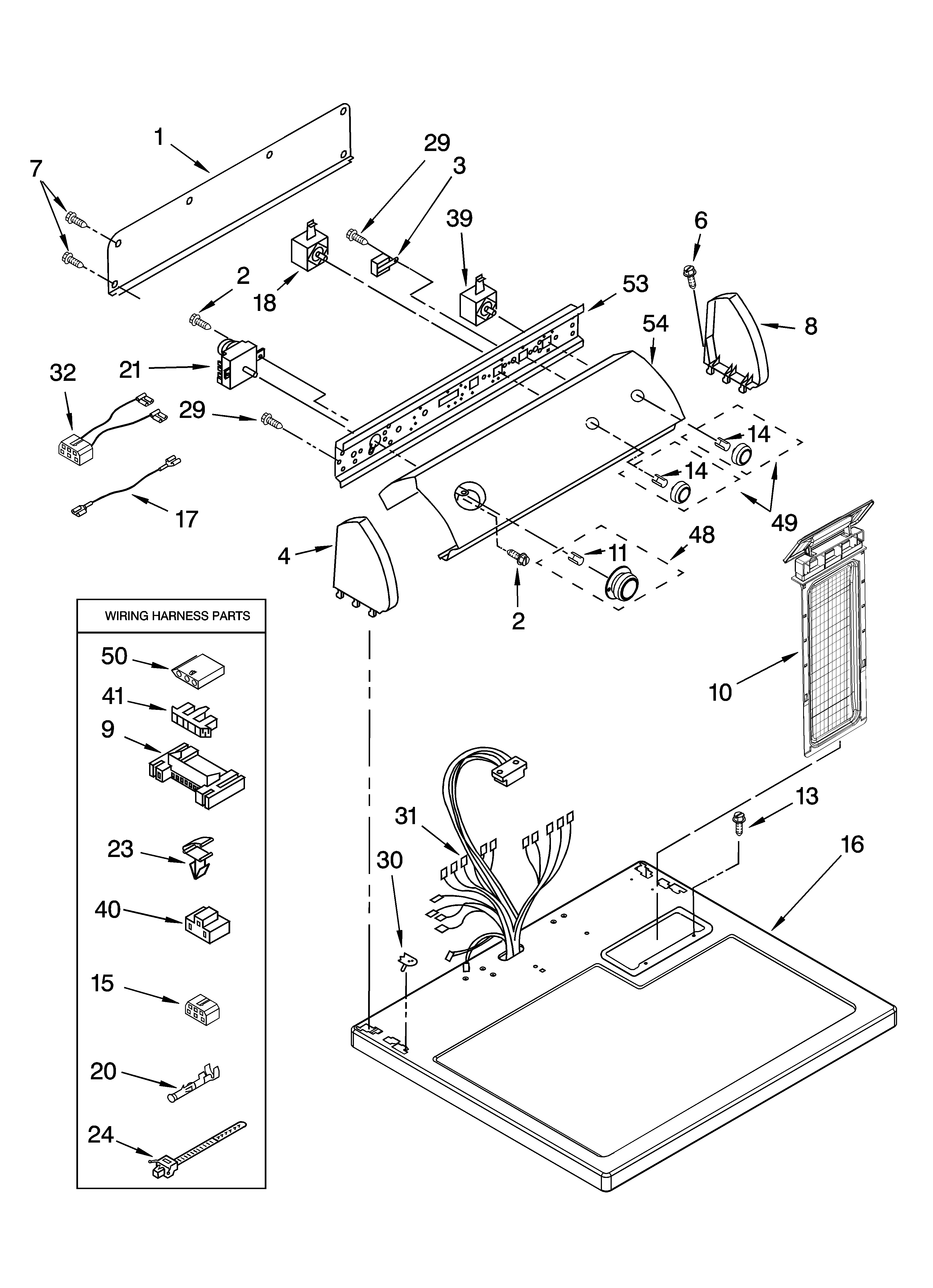 Roper RES7745PQ0 top and console parts diagram