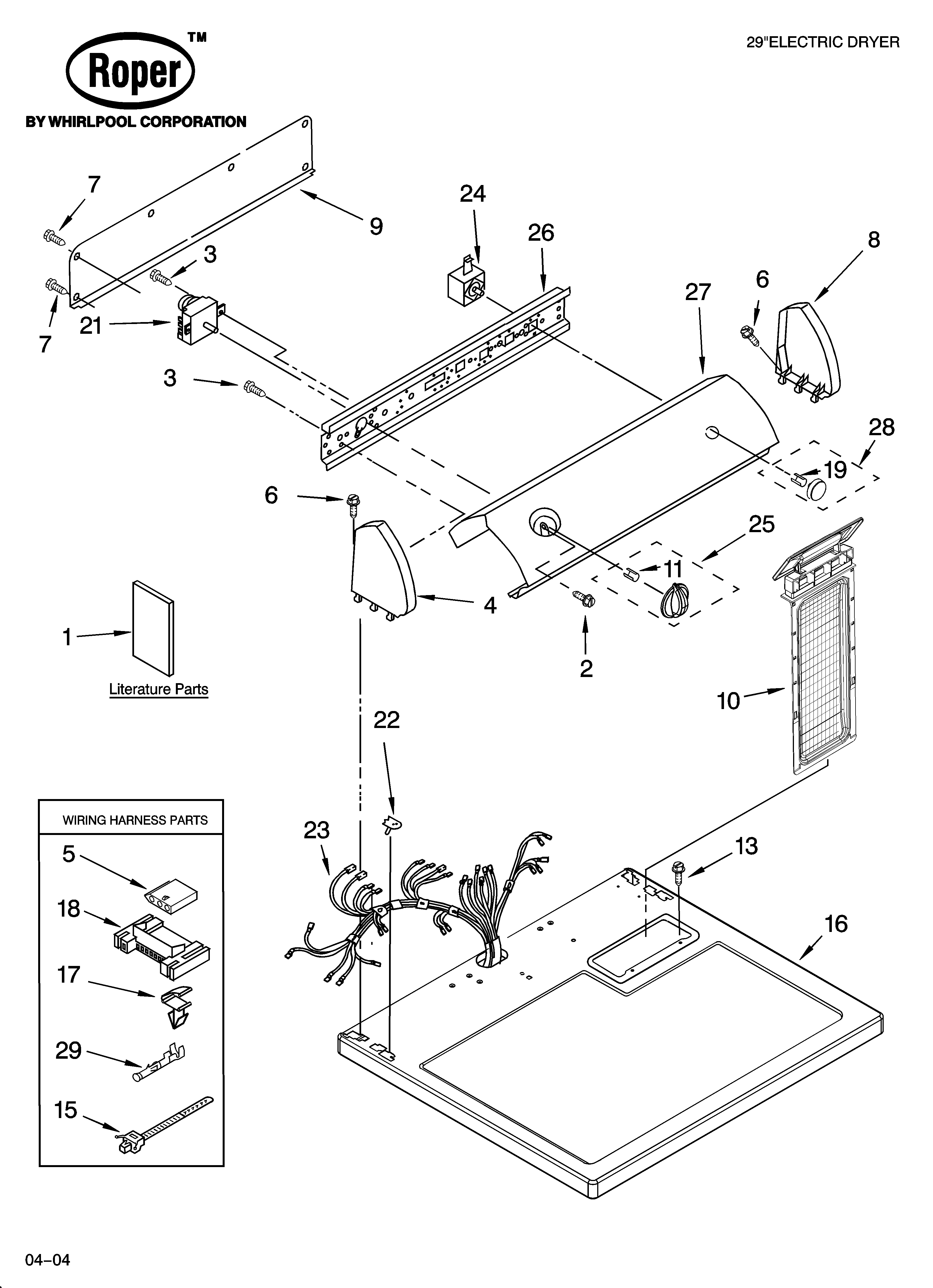 Roper REX3514PQ0 top and console parts diagram