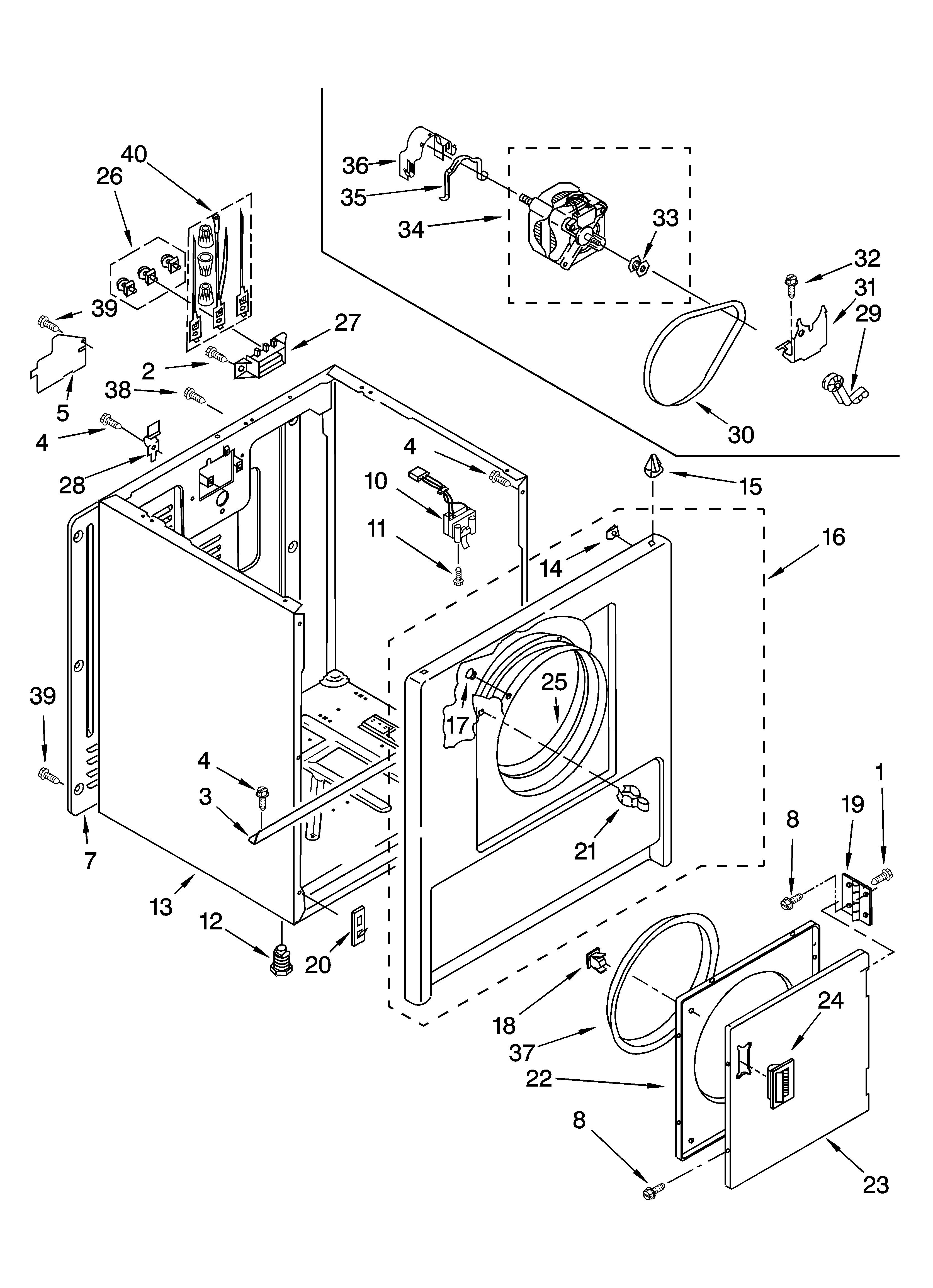 Roper REX3514PQ0 cabinet parts diagram
