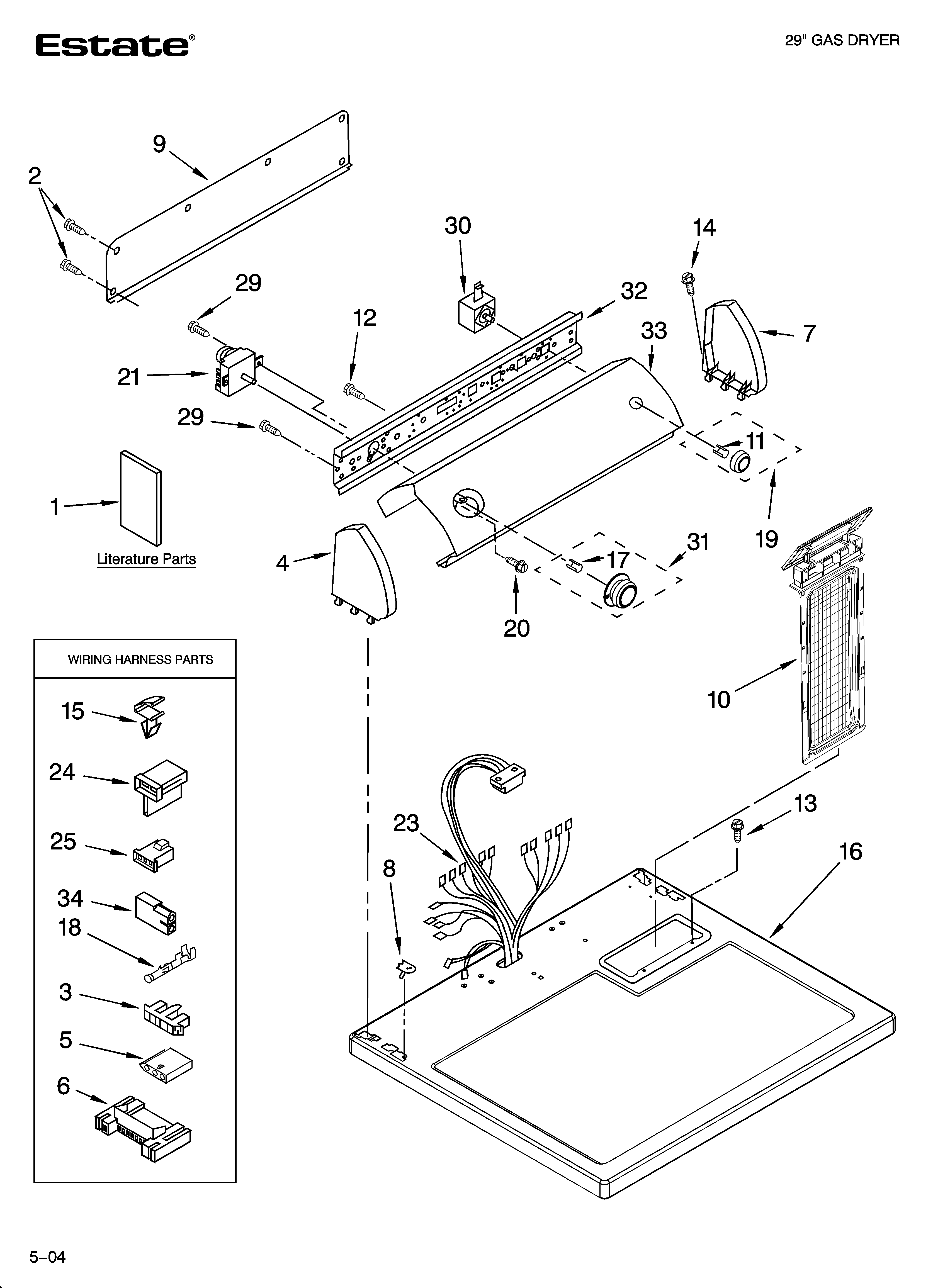 Estate TGDX640PQ0 top and console parts diagram