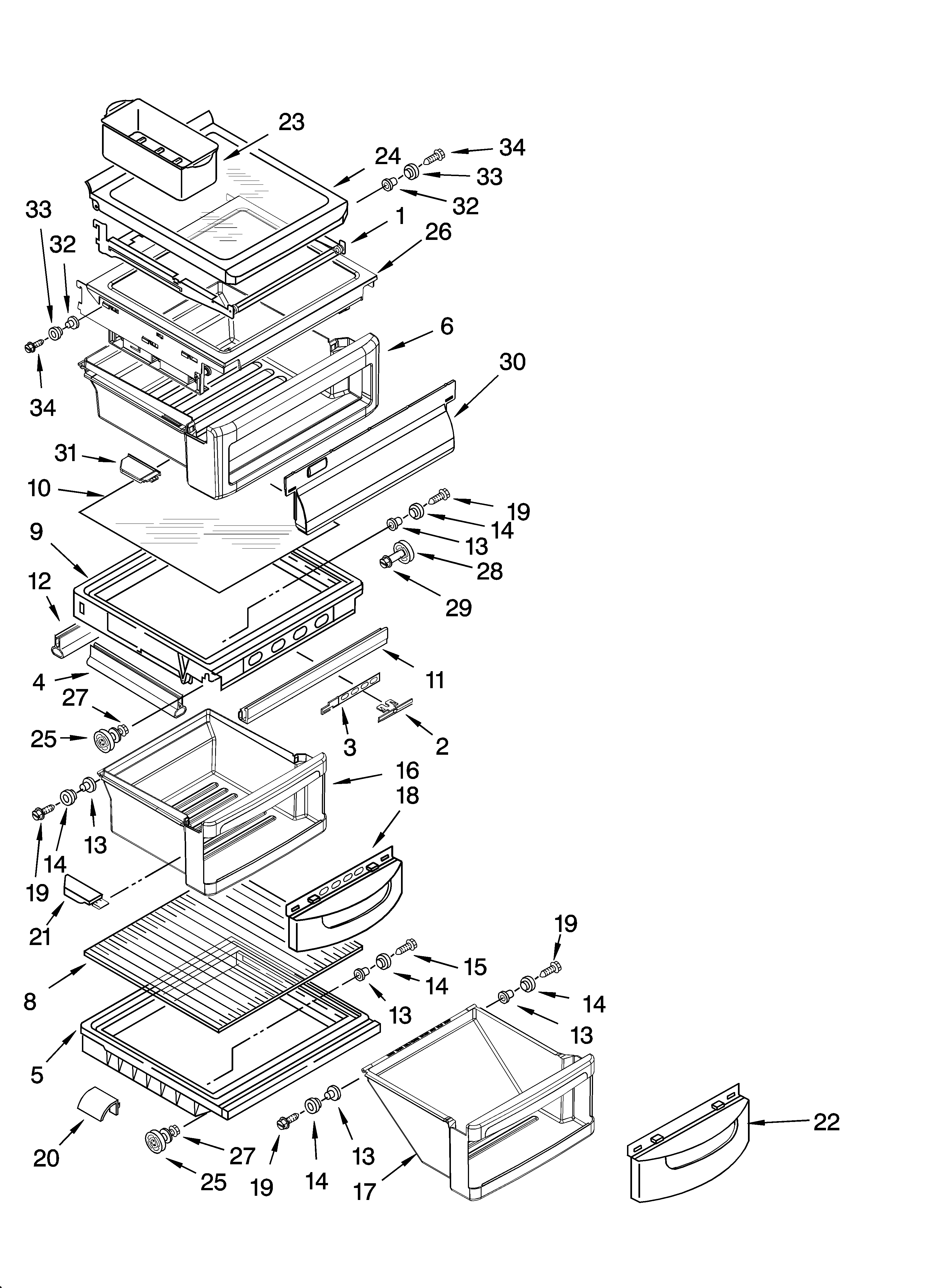 KitchenAid KSRS25PNBL00 refrigerator shelf parts diagram