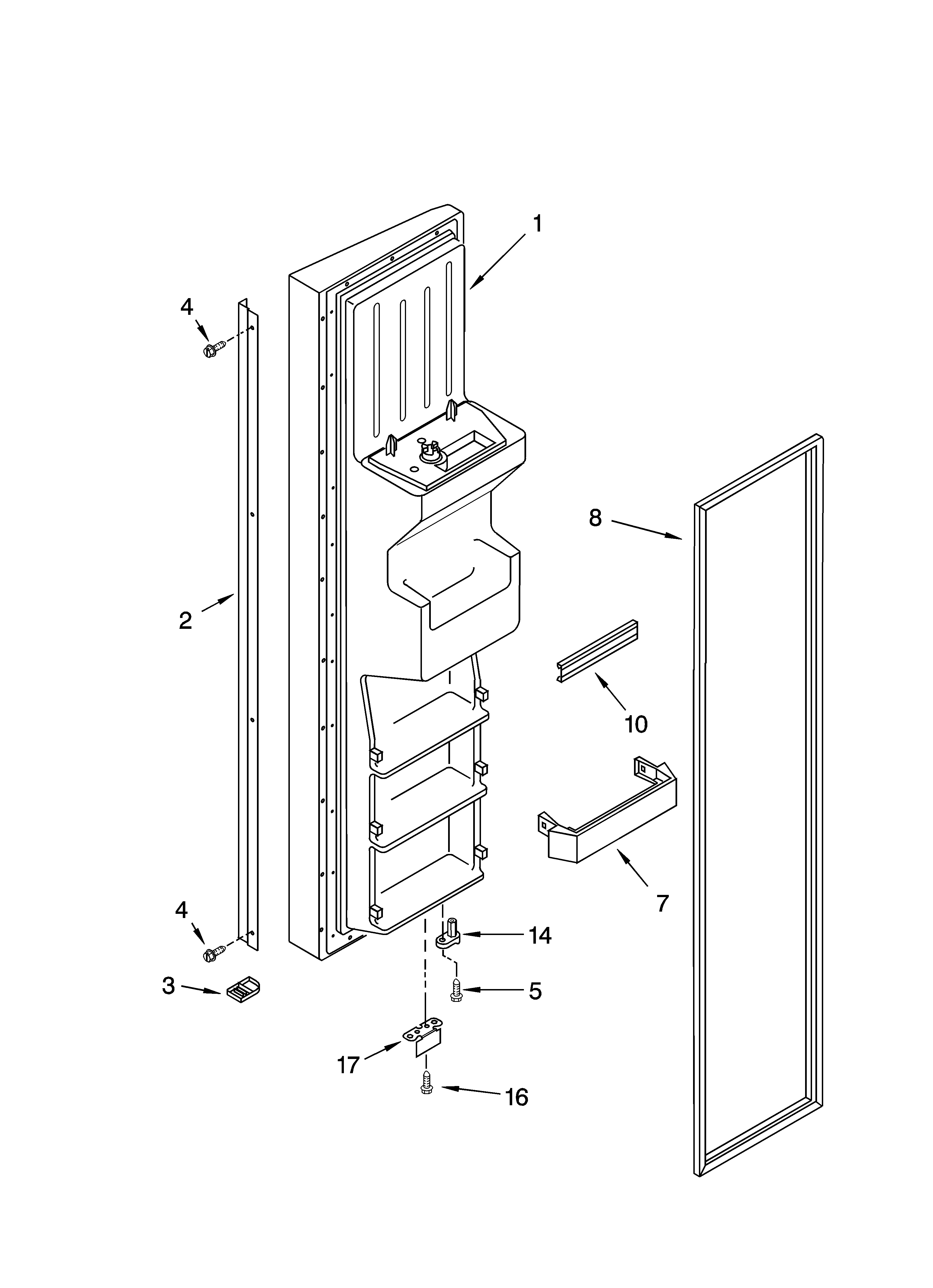 KitchenAid KSRS25PNBL00 freezer door parts diagram