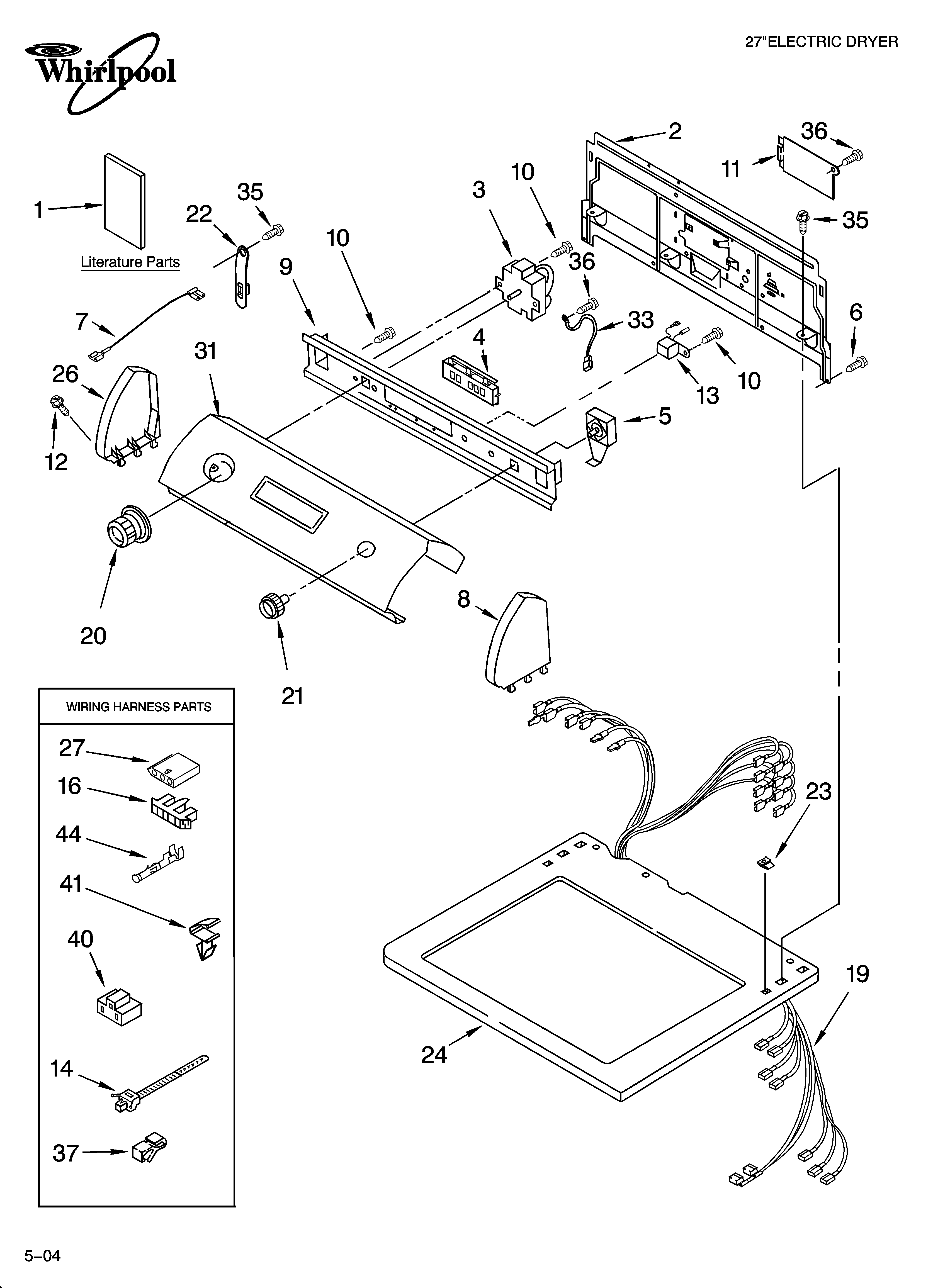 Whirlpool 3RLEC8646KQ2 top and console parts diagram