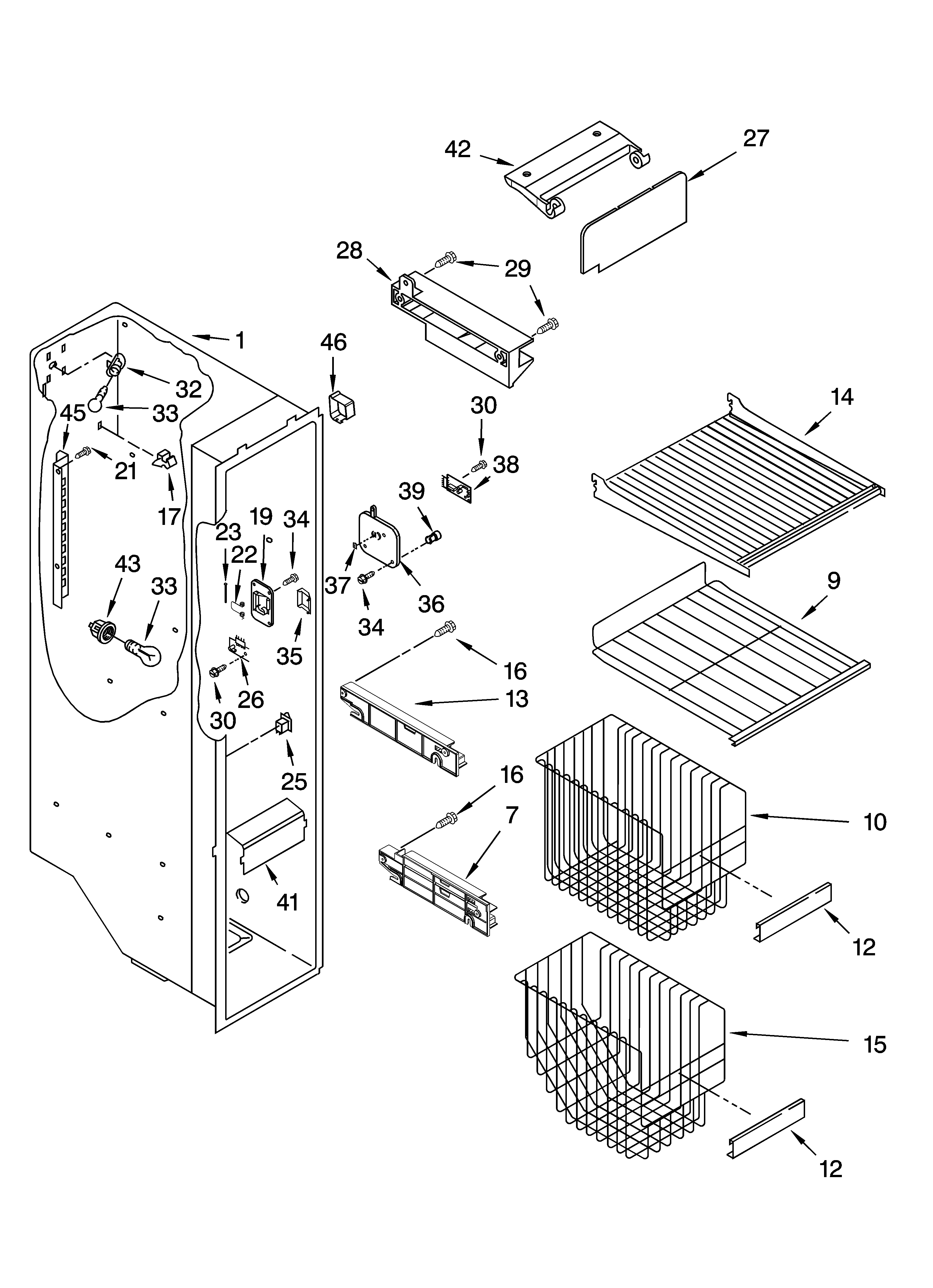 Whirlpool ED2NHAXNT01 freezer liner parts diagram
