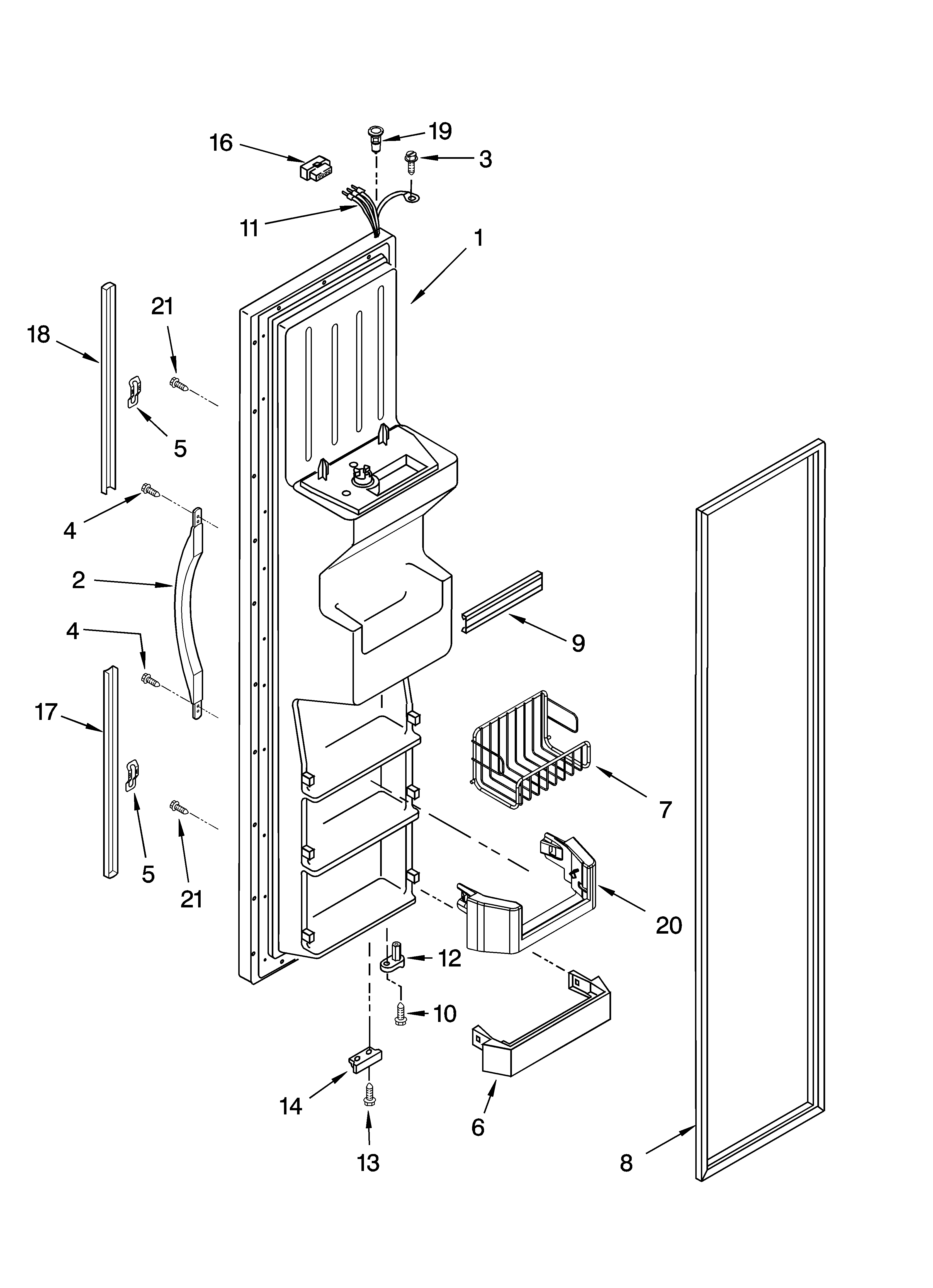 Whirlpool ED2NHAXNT01 freezer door parts diagram