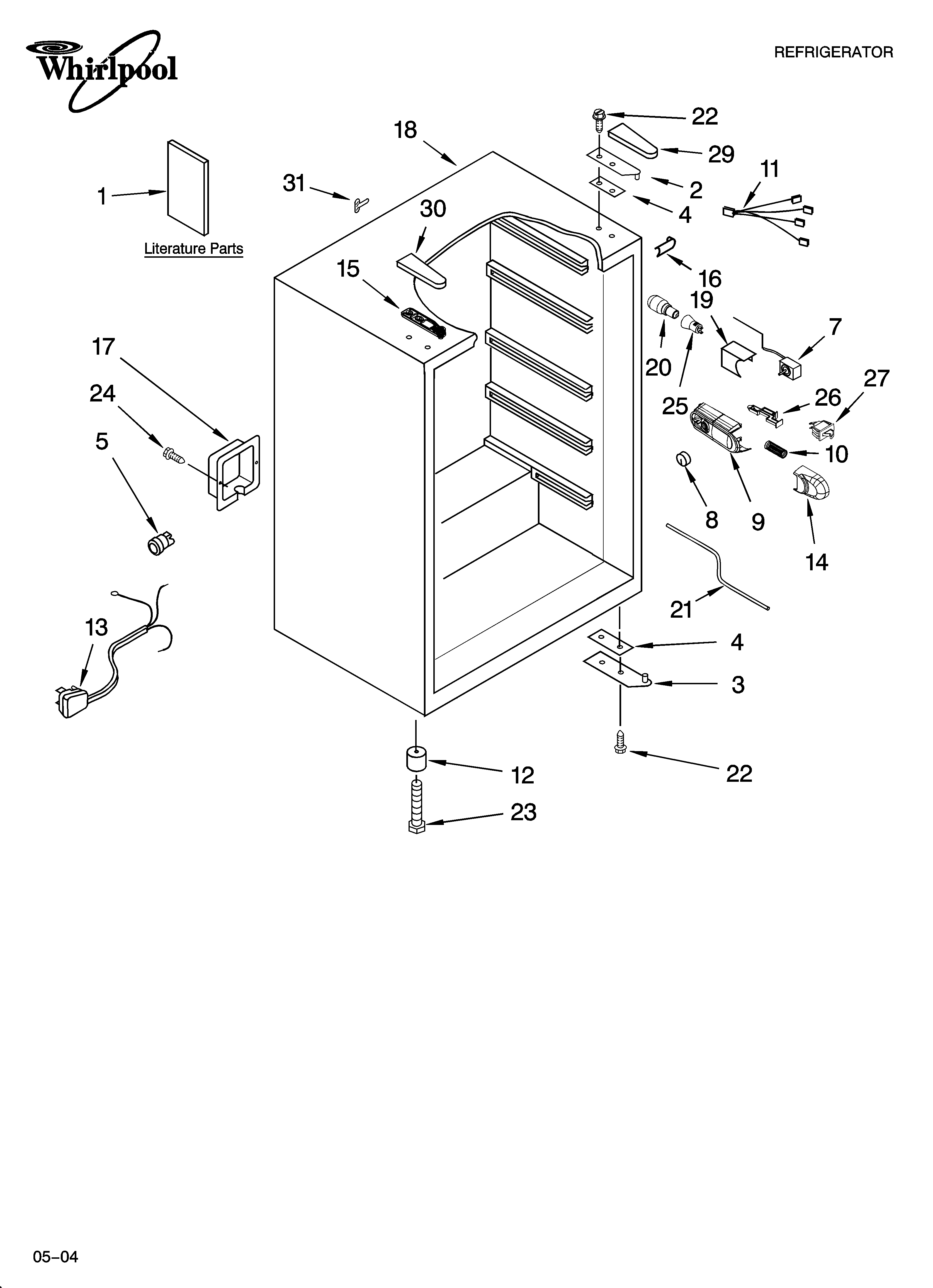 Whirlpool EL5WTRXMS00 cabinet parts diagram