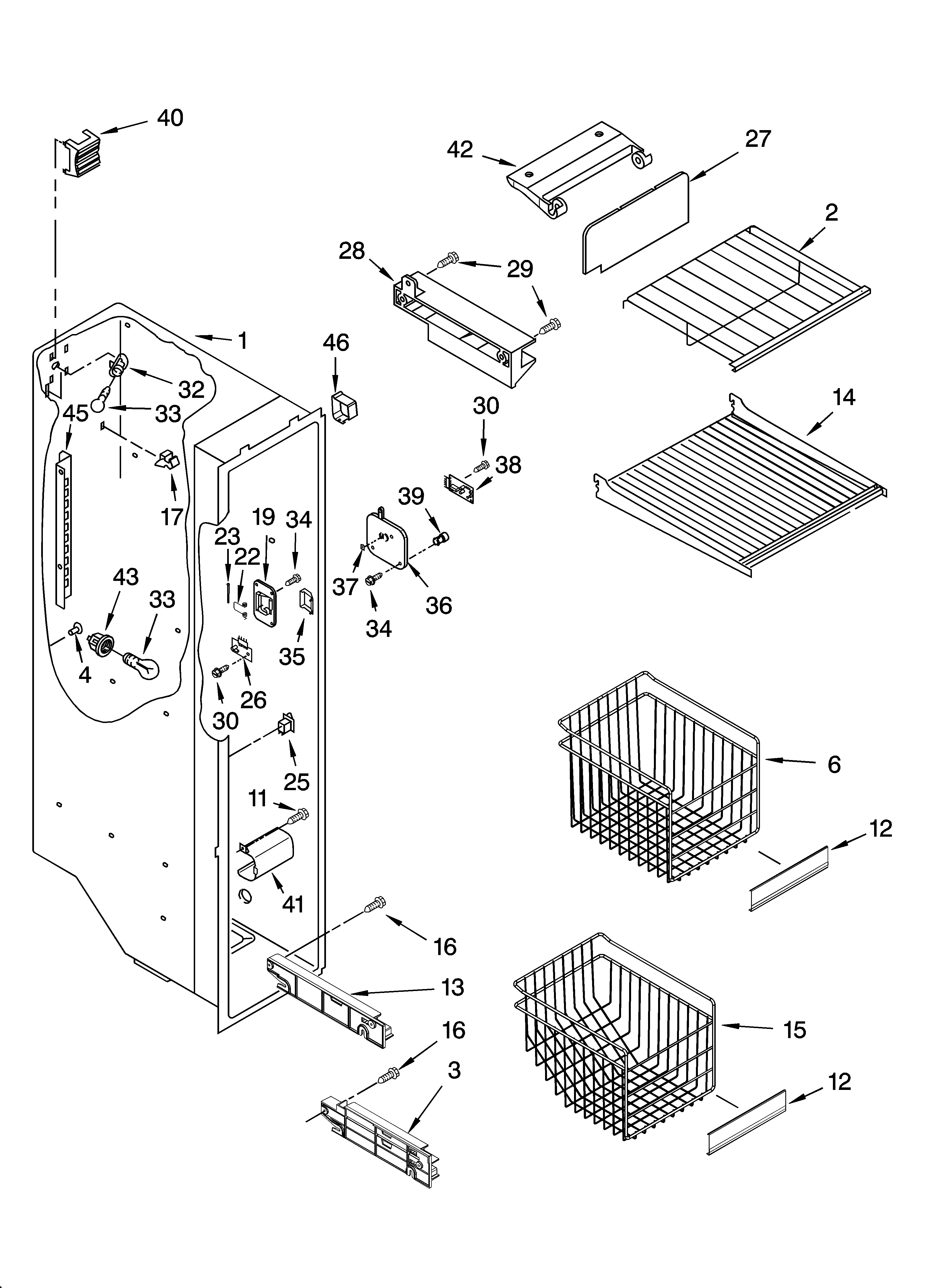 Whirlpool GD5NHAXMT00 freezer liner parts diagram