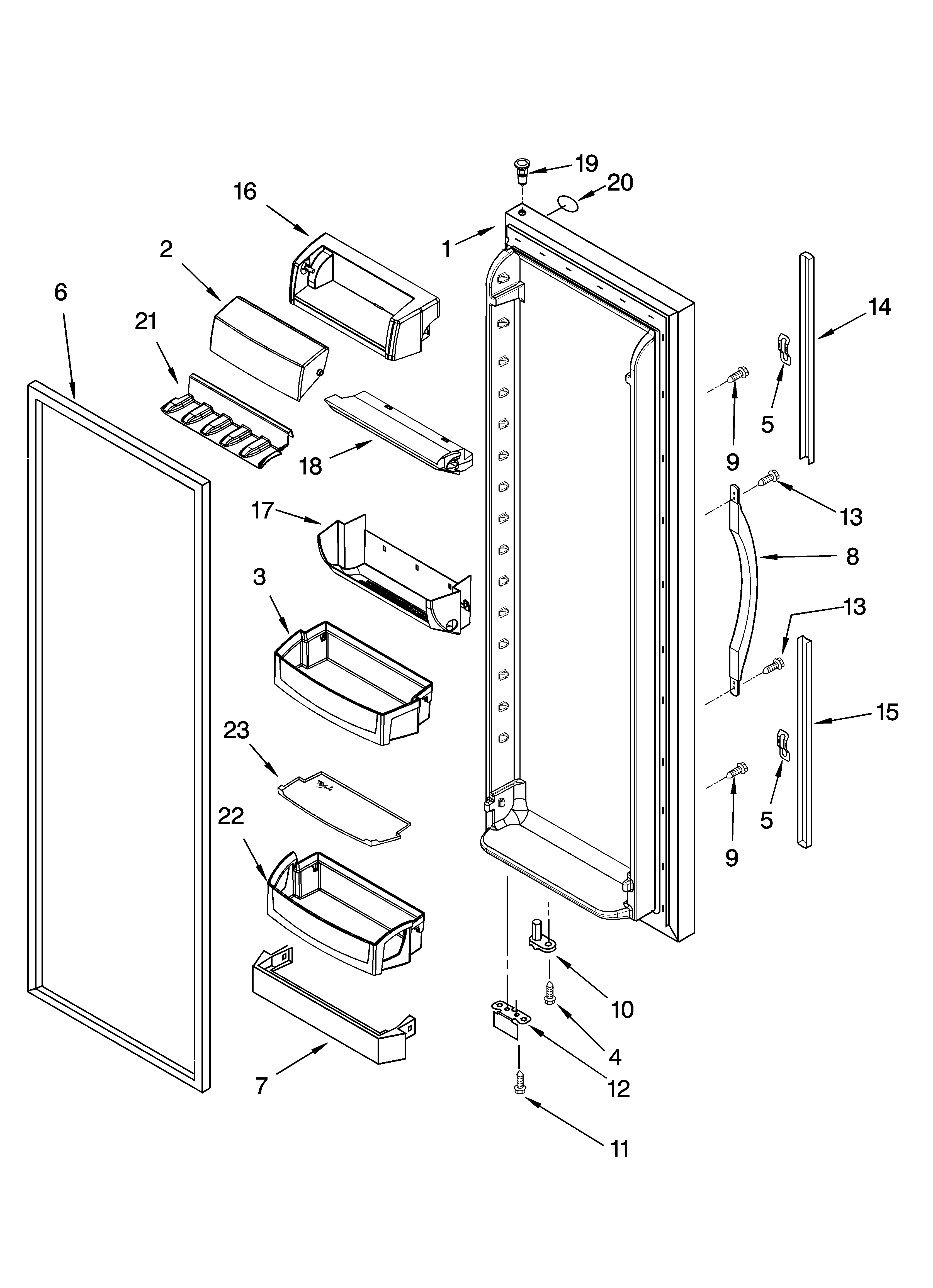 Whirlpool GD5NHAXMT00 refrigerator door parts diagram