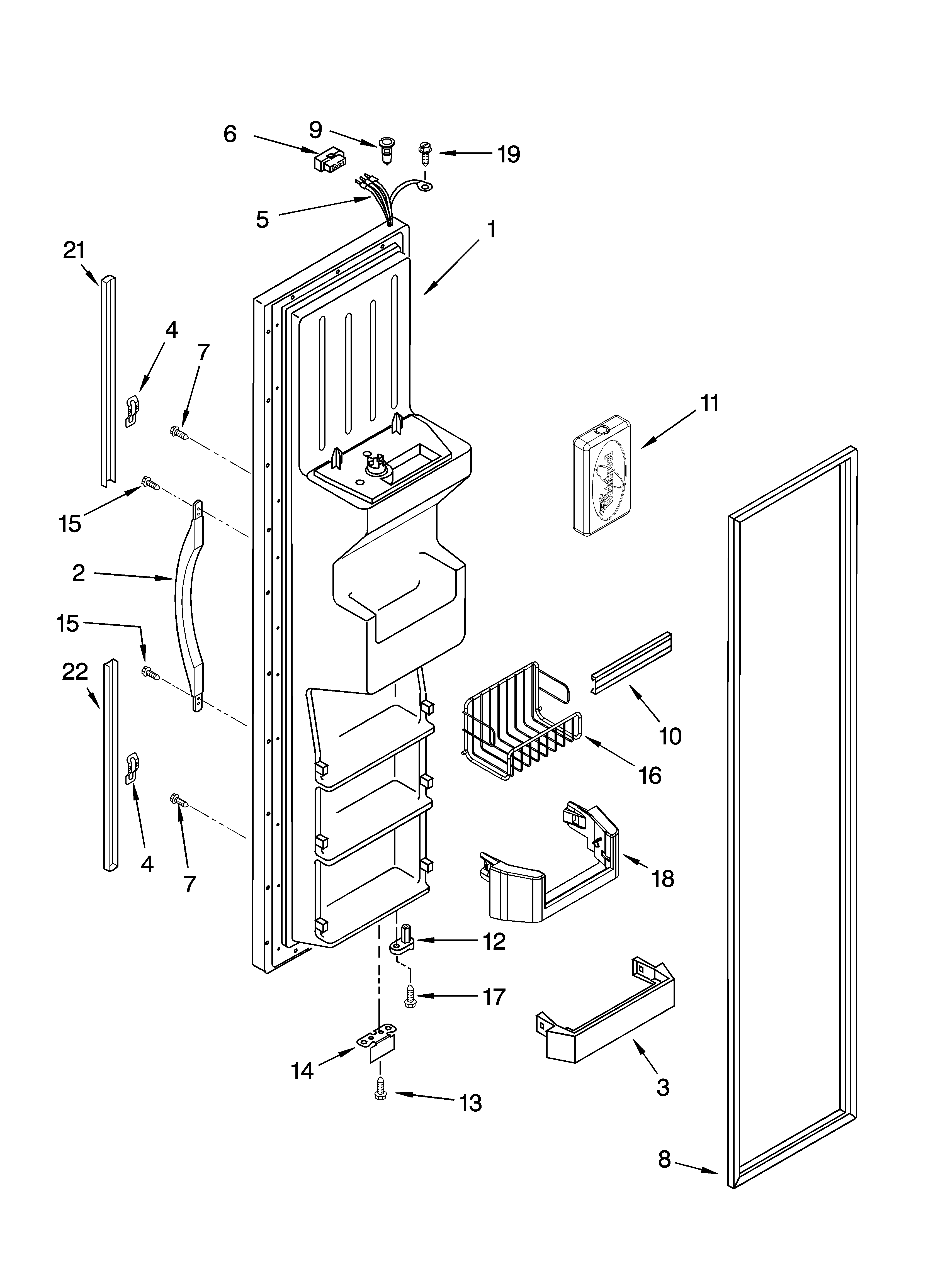 Whirlpool GD5NHAXMT00 freezer door parts diagram