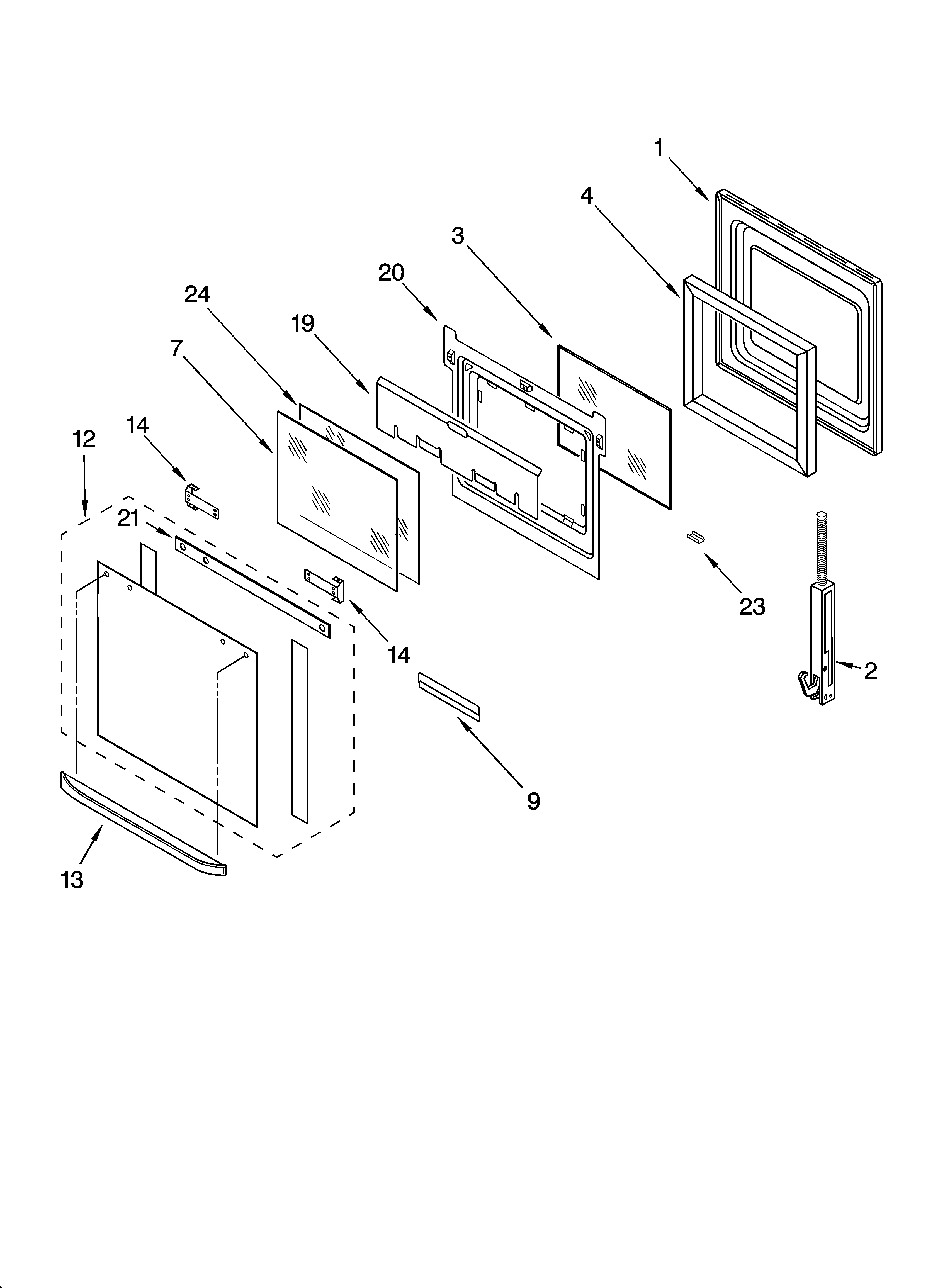 KitchenAid KEBC101KWH04 oven door parts diagram