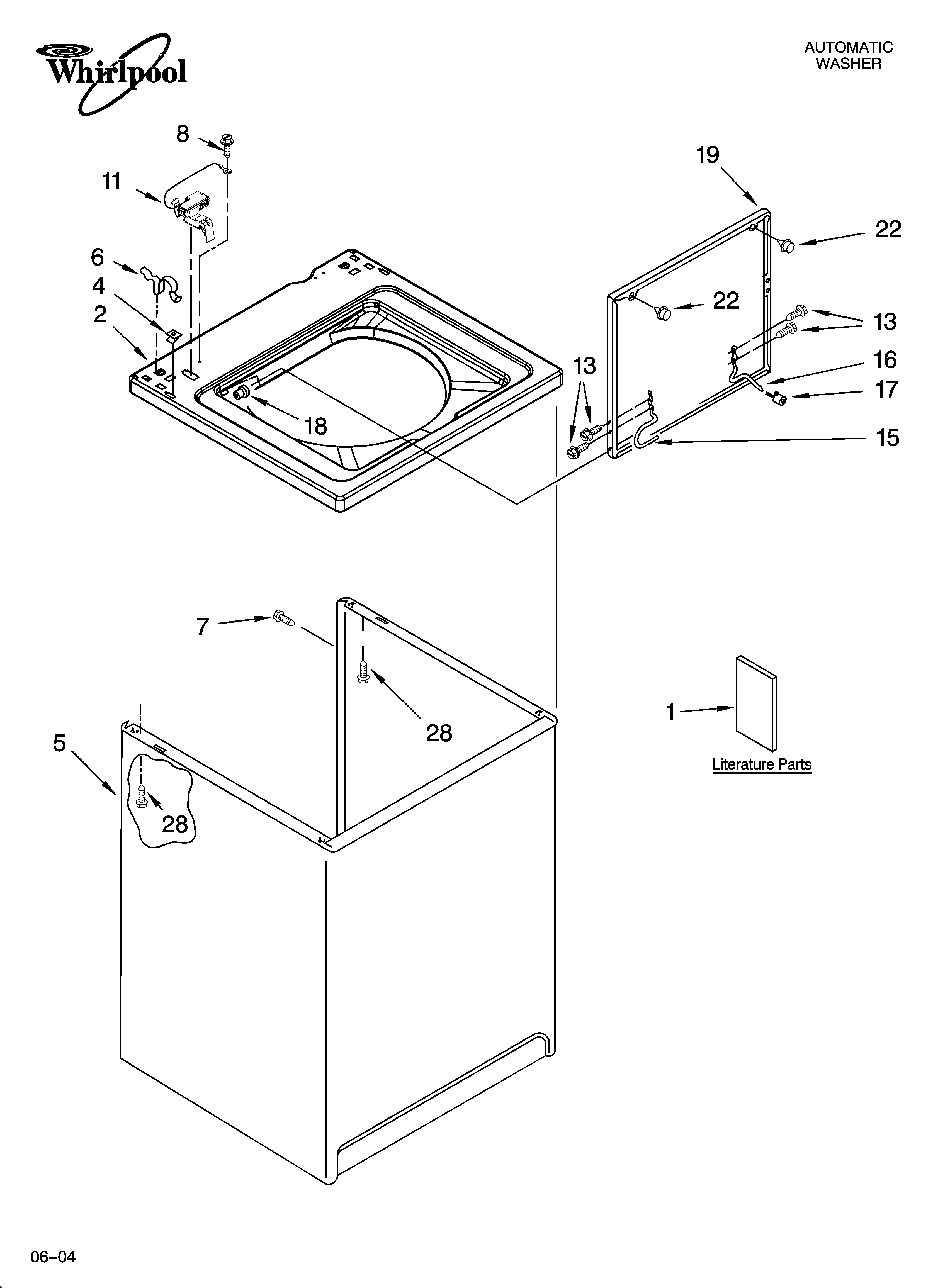 Whirlpool LBR5432PQ0 top and cabinet parts diagram