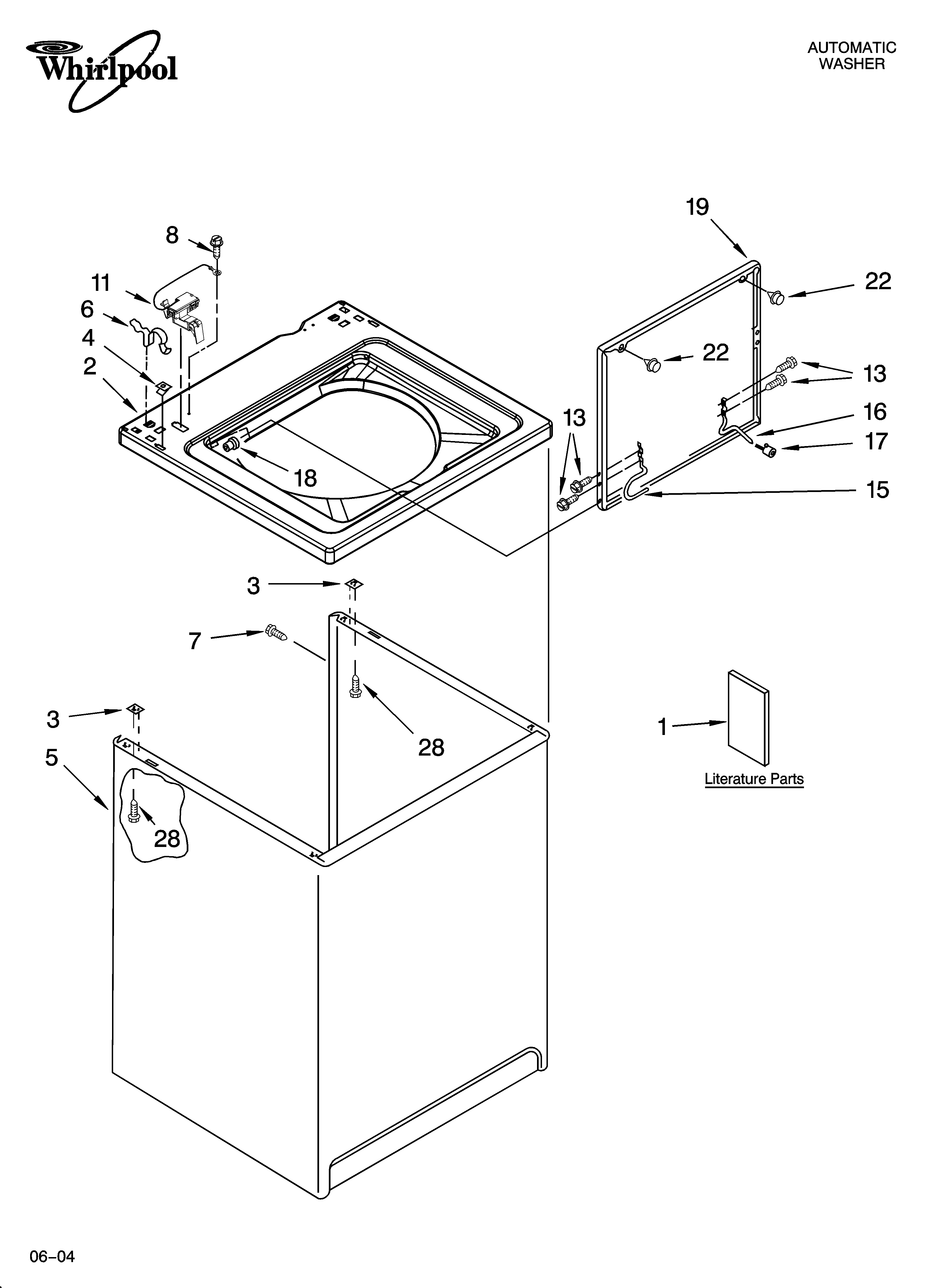 Whirlpool LXR7244PT0 top and cabinet parts diagram