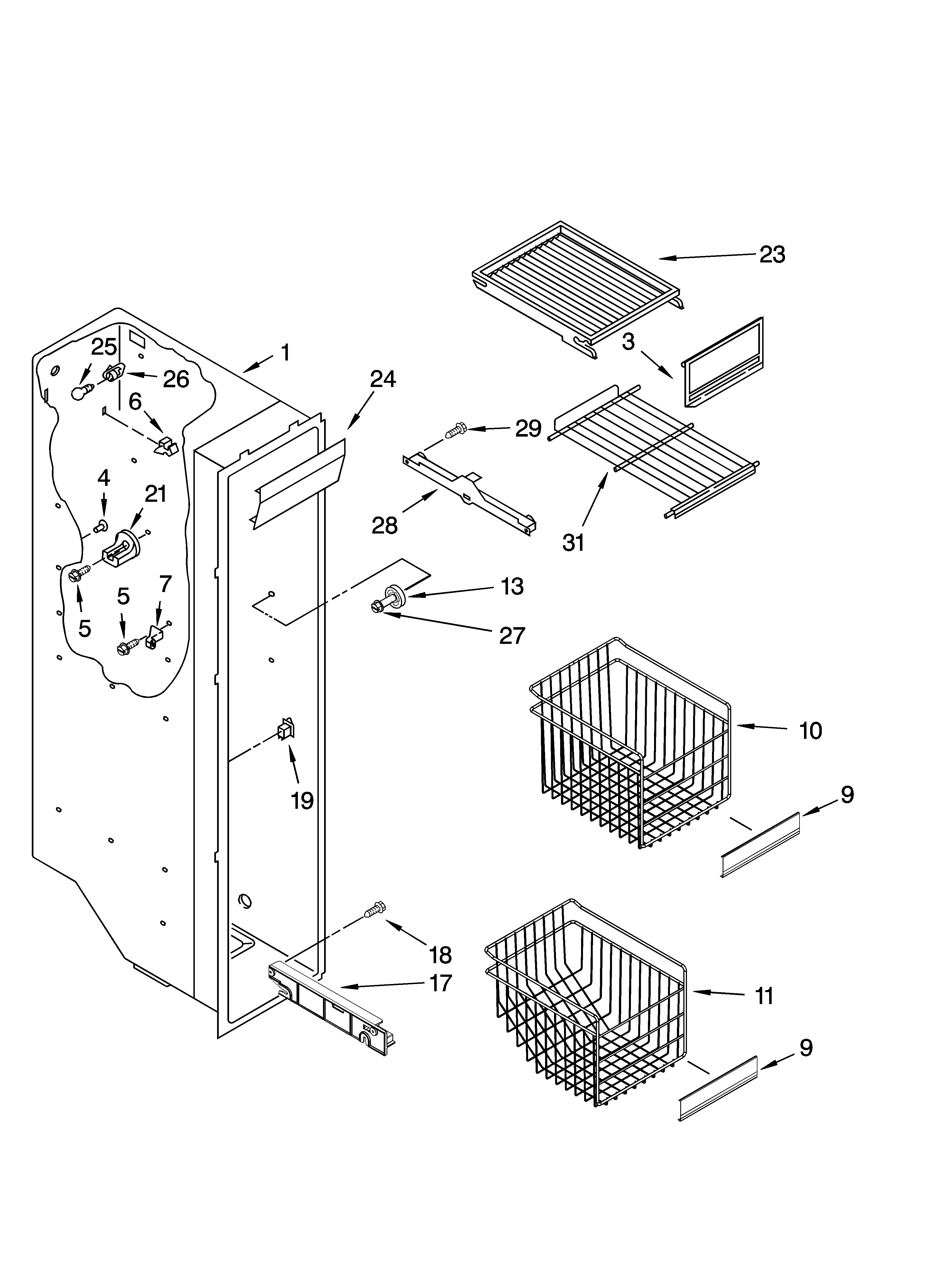 Whirlpool 6GD25DCXHS06 freezer liner parts diagram