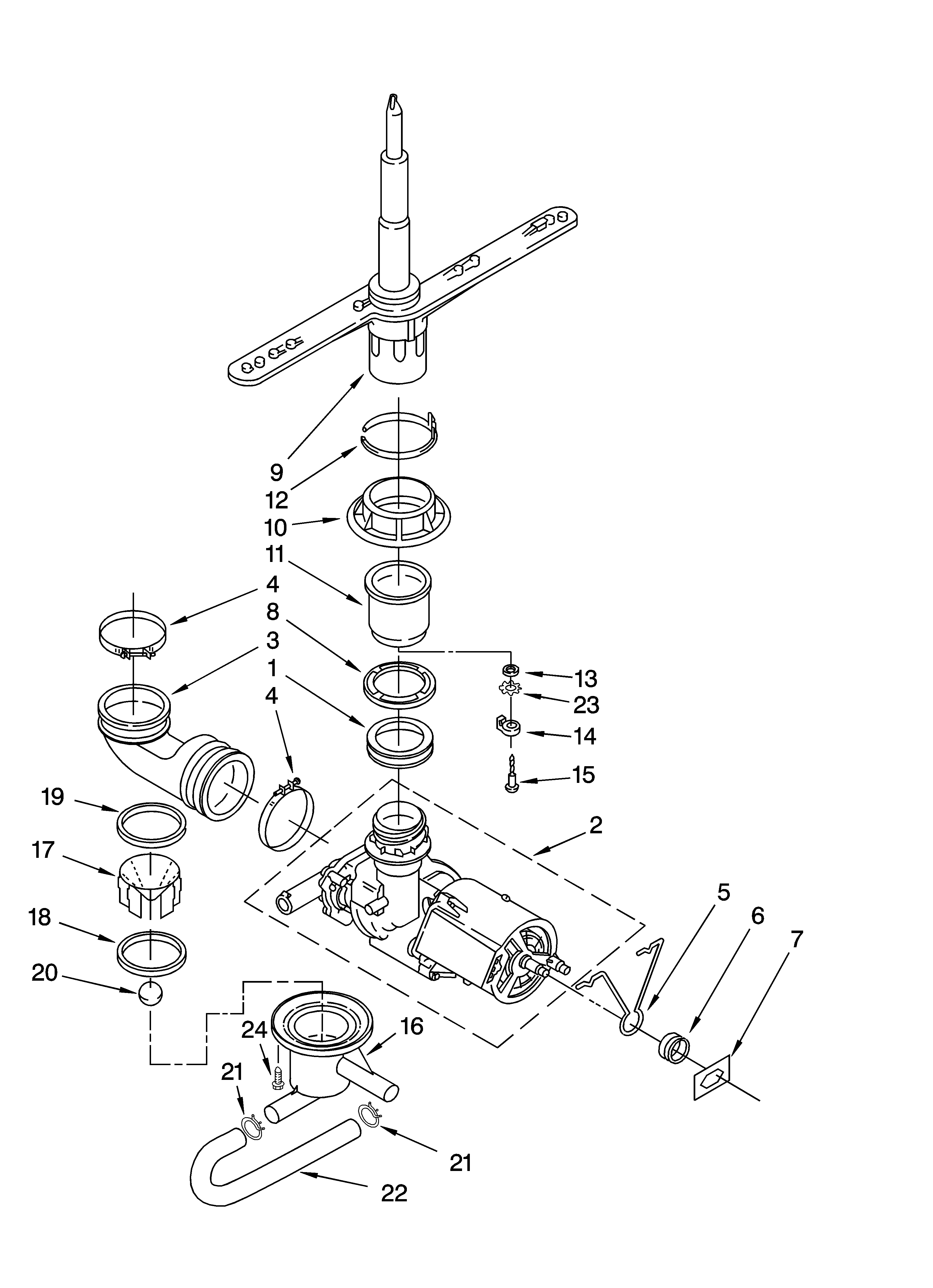Whirlpool DP840SWPX0 pump and spray arm parts diagram