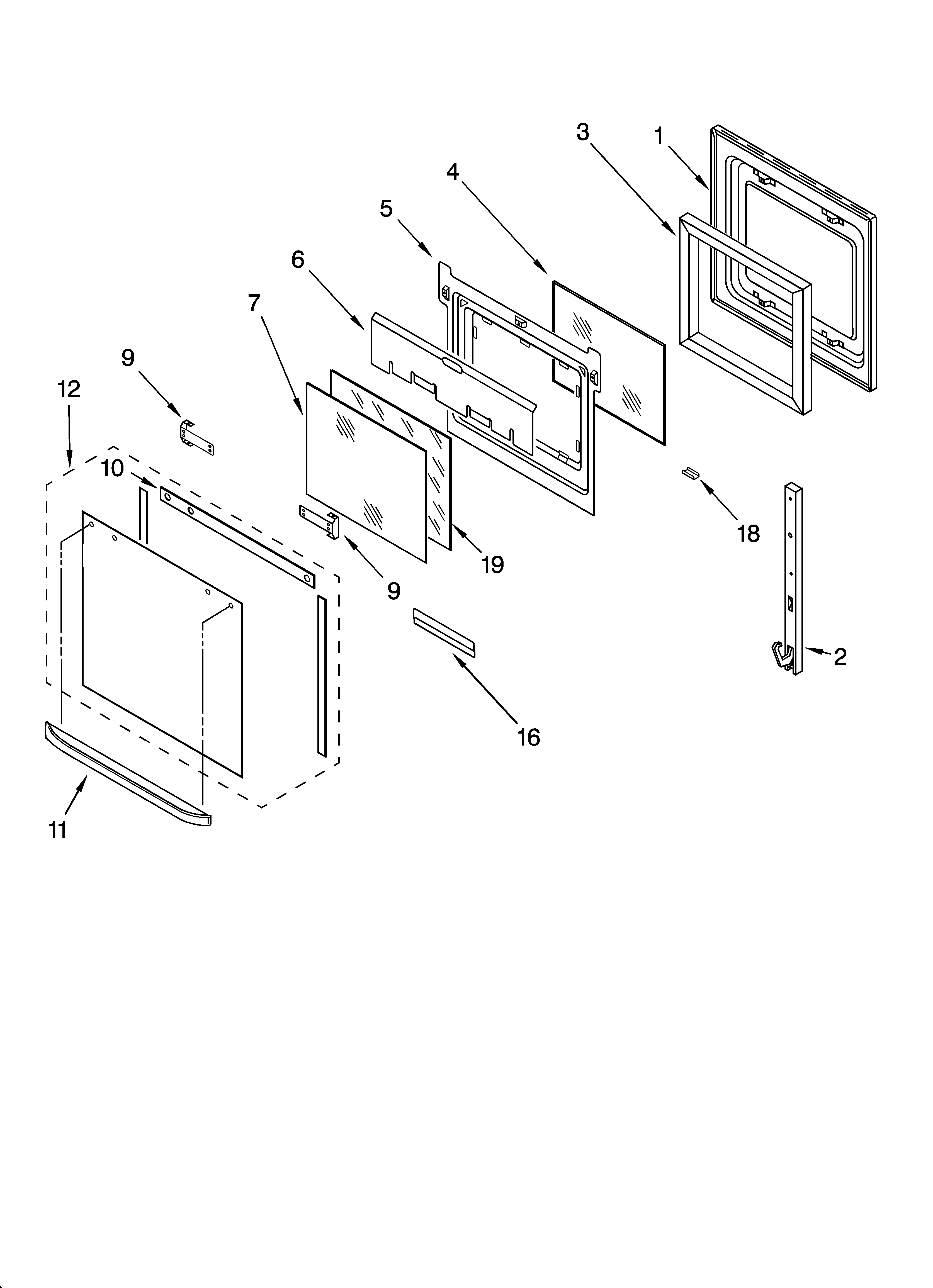 KitchenAid KEBC171KWH04 oven door parts diagram