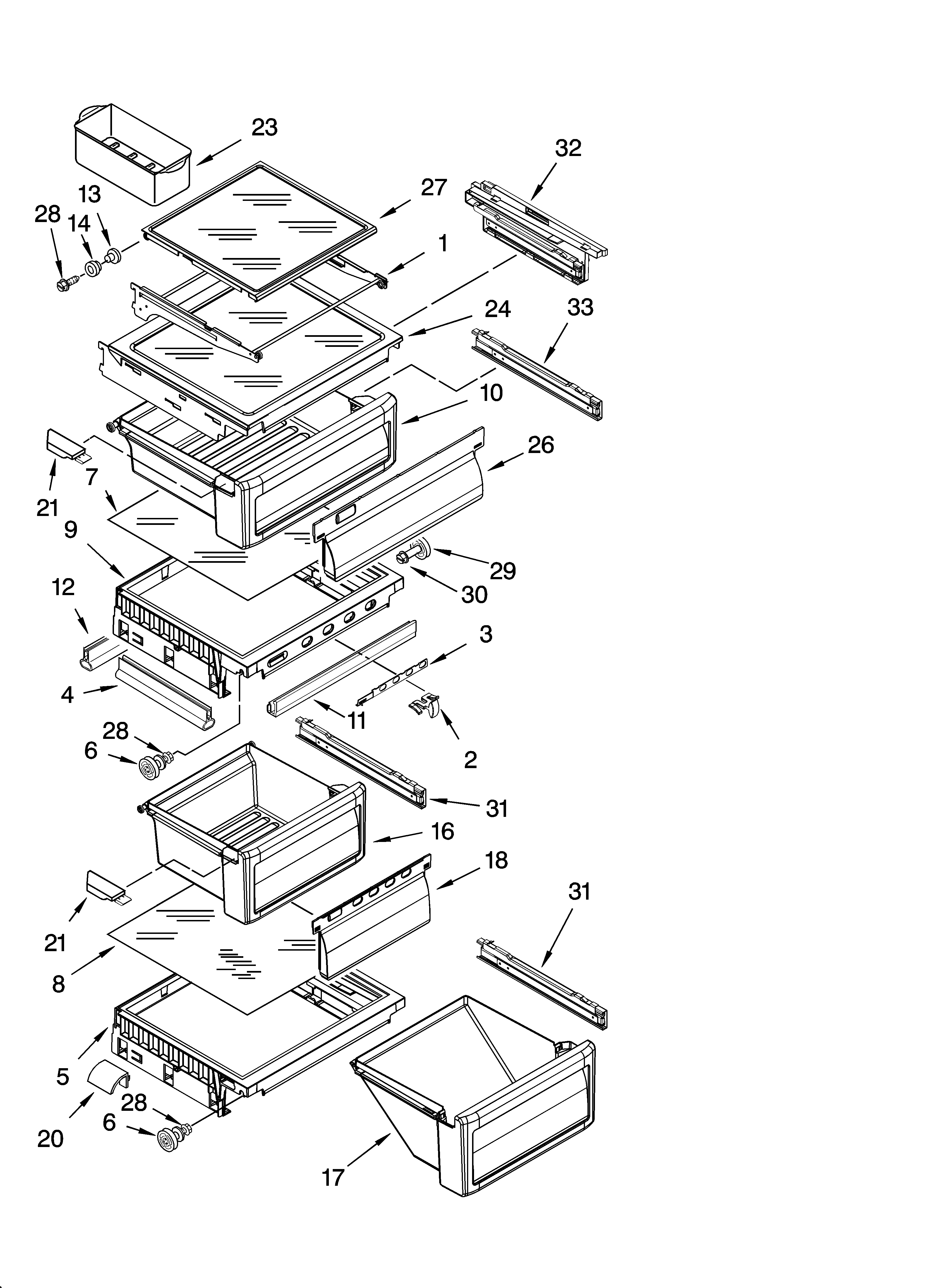 KitchenAid KSRA25KNSS00 refrigerator shelf parts diagram