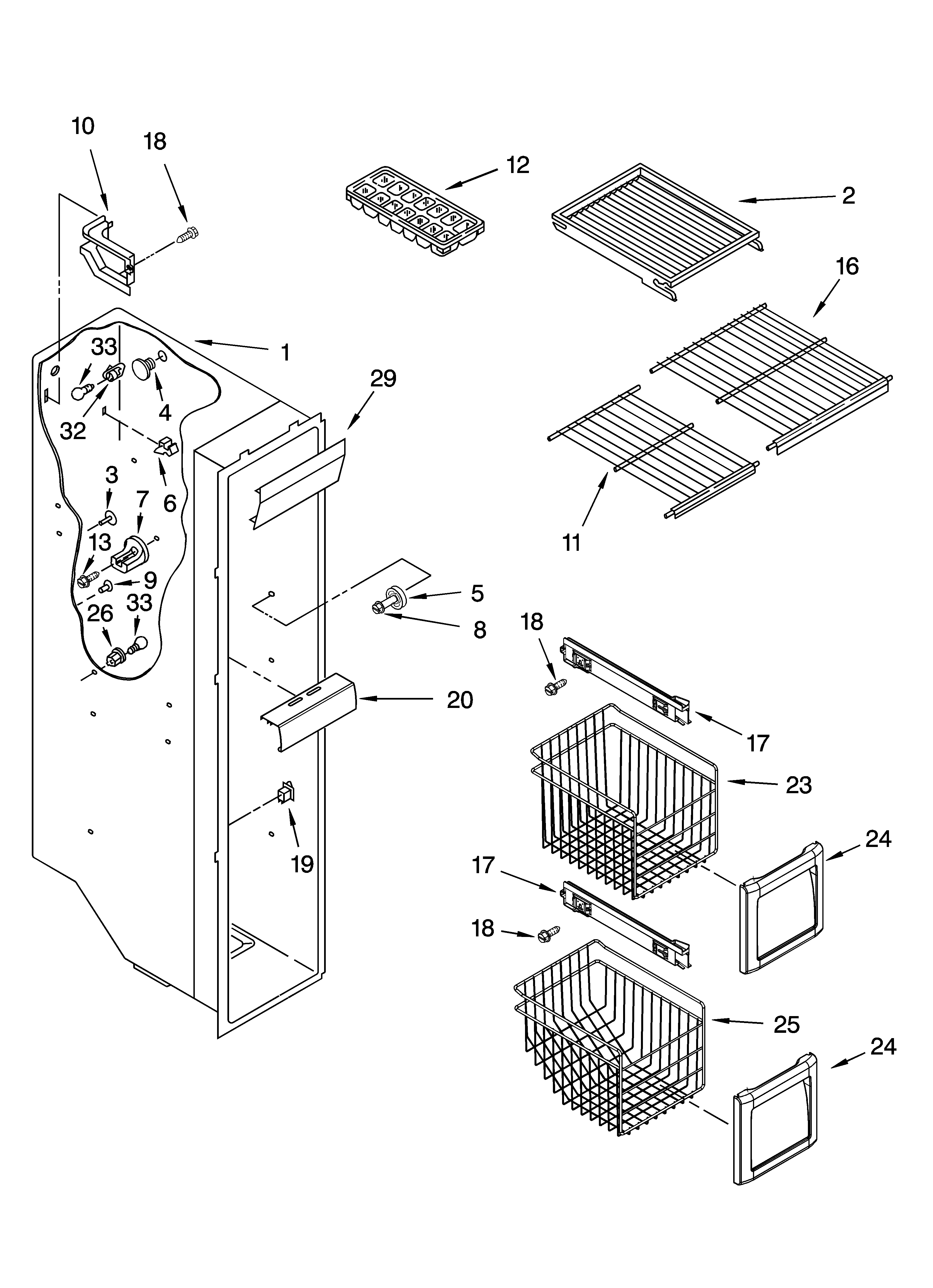 KitchenAid KSRA25KNSS00 freezer liner parts diagram