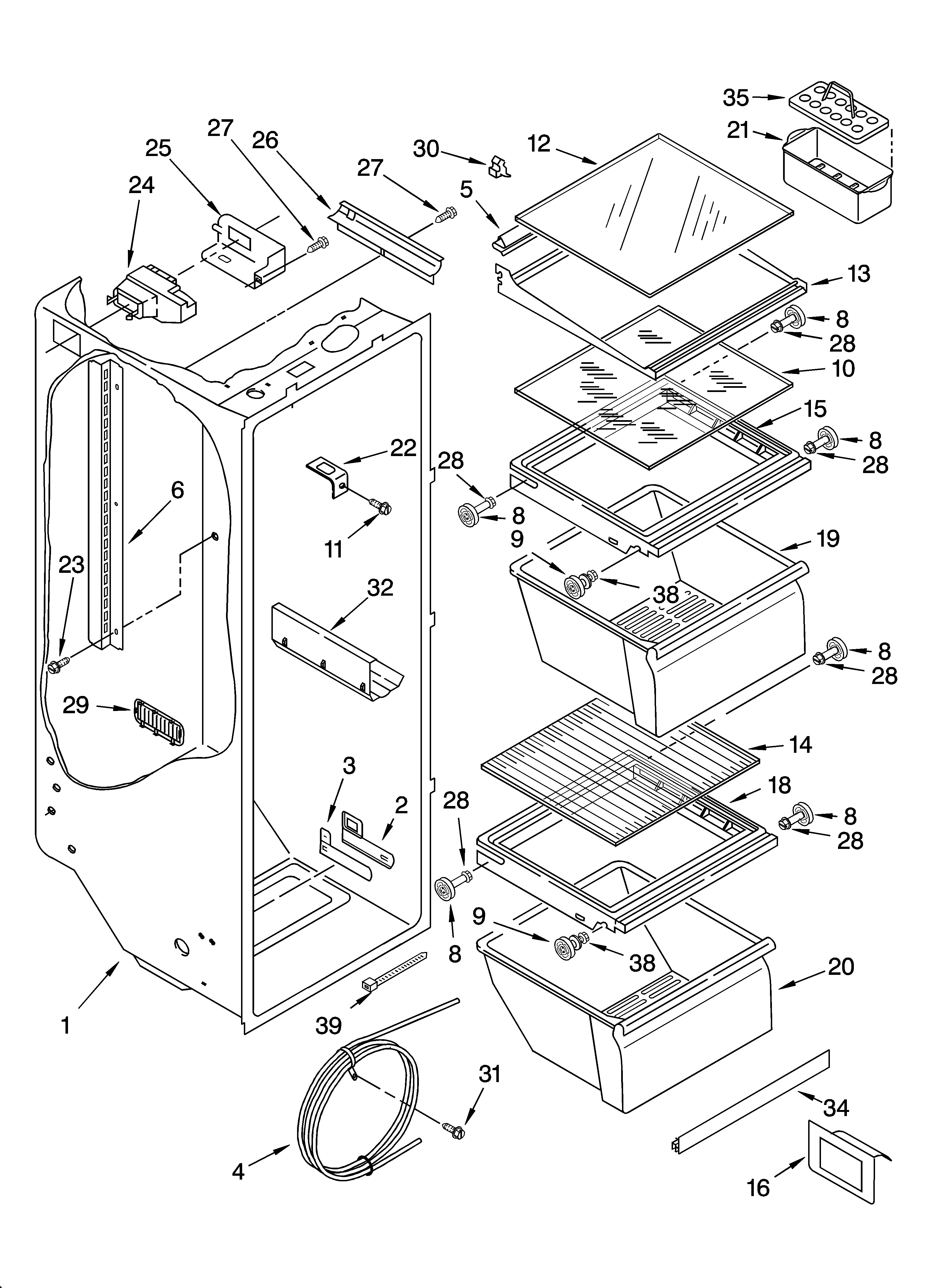 Whirlpool 3KES0GTQNL00 refrigerator liner parts diagram