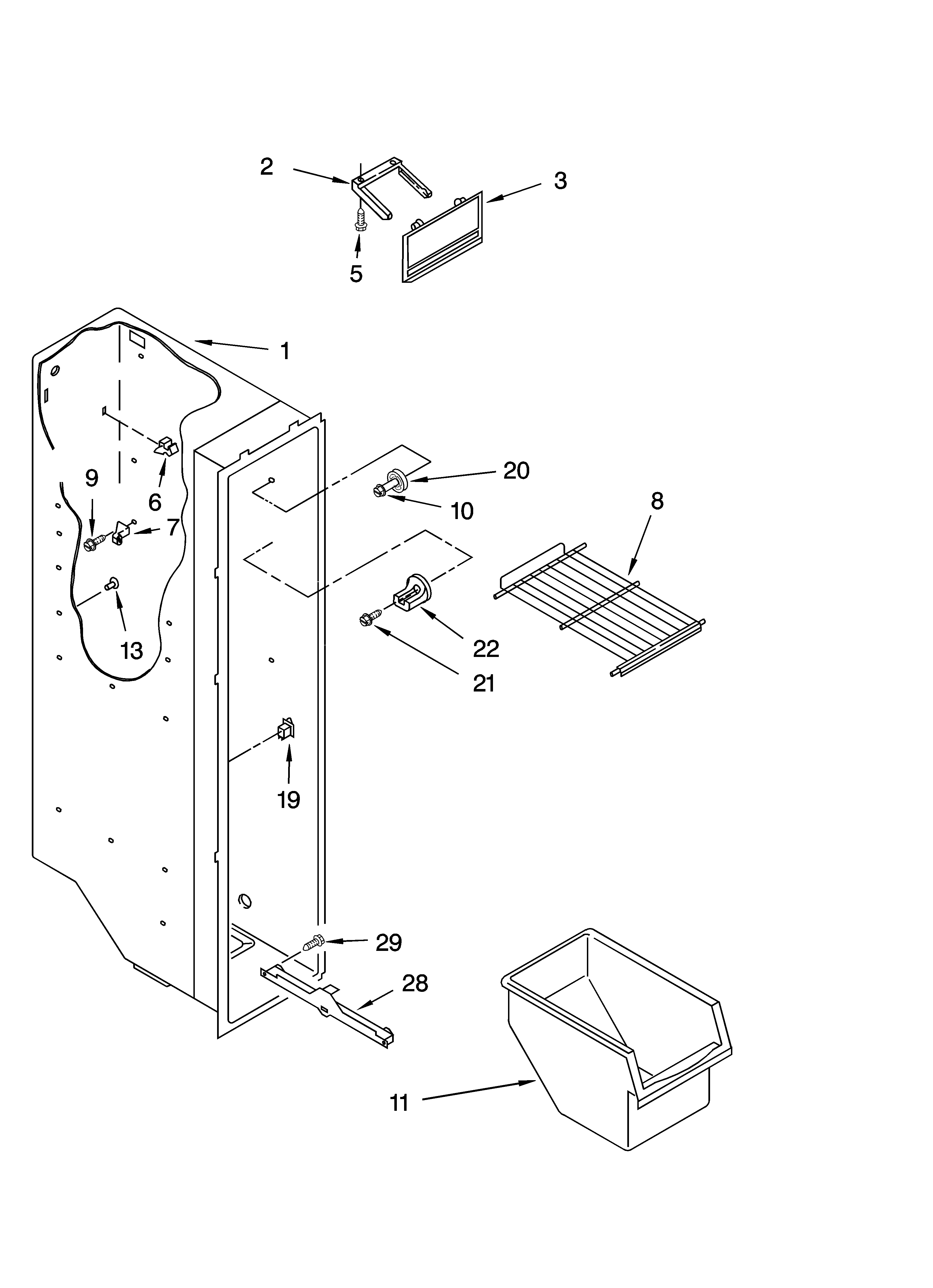 Whirlpool 3KES0GTQNL00 freezer liner parts diagram